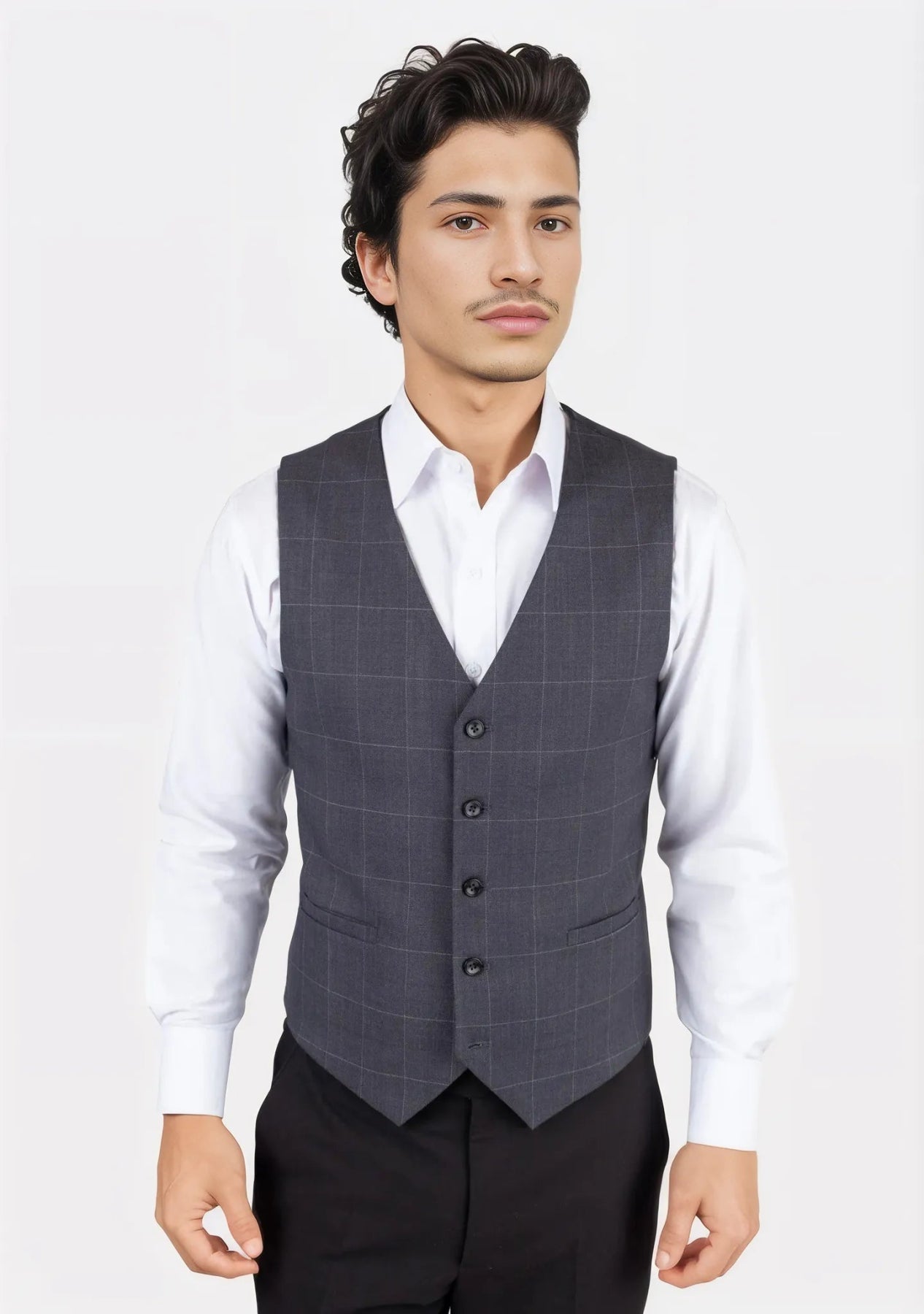 Dark Grey Windowpane Vest - SARTORO572