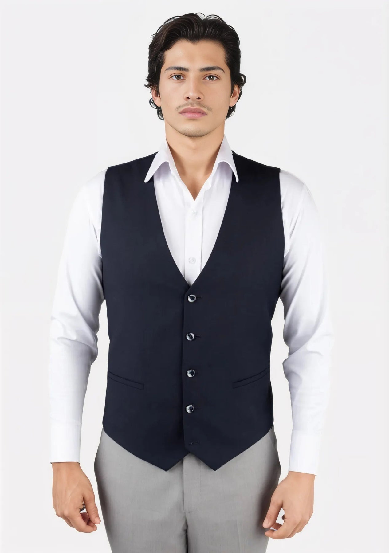 Dark Navy Twill Vest - SARTORO841