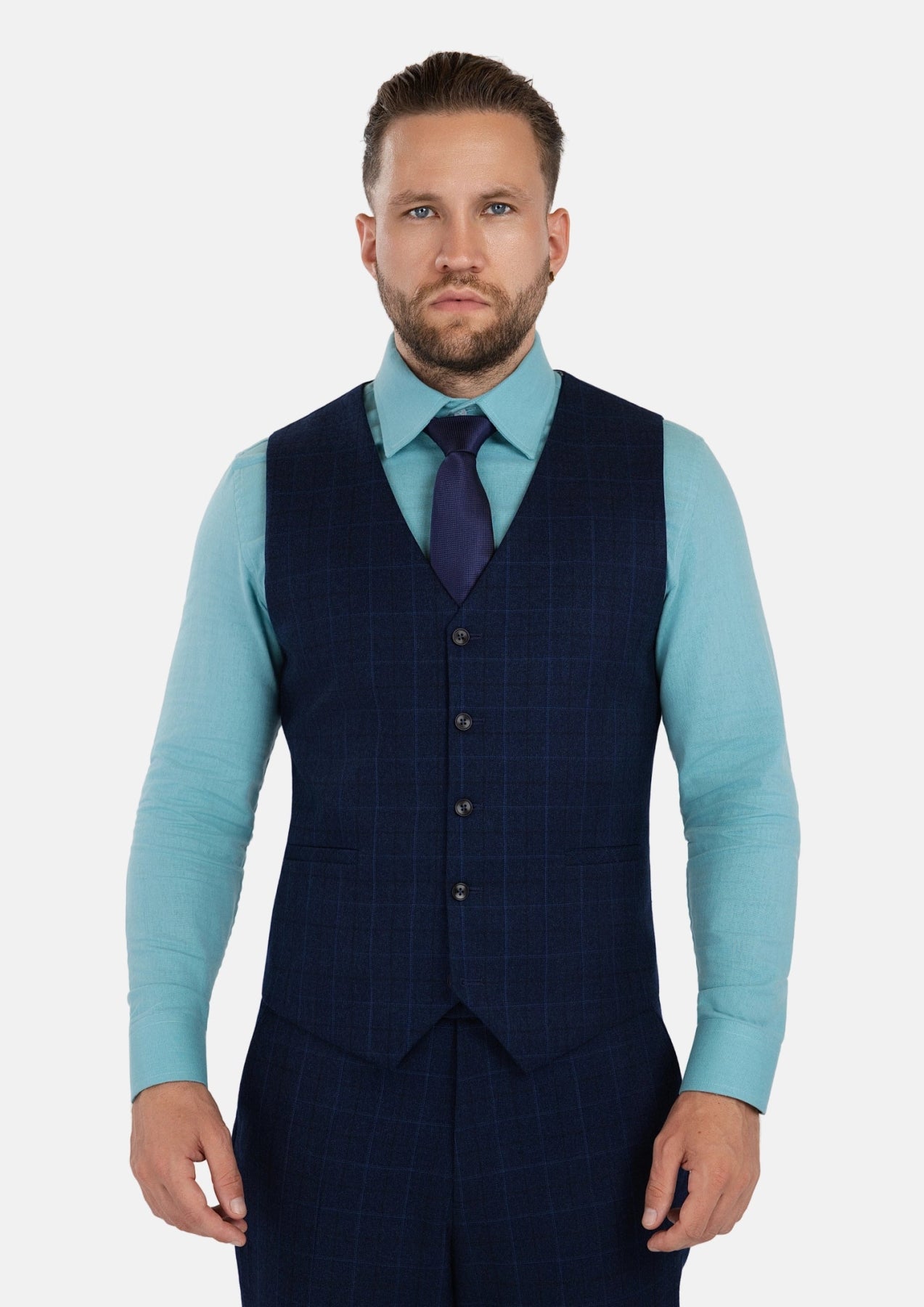 Deep Blue Flannel Windowpane Vest