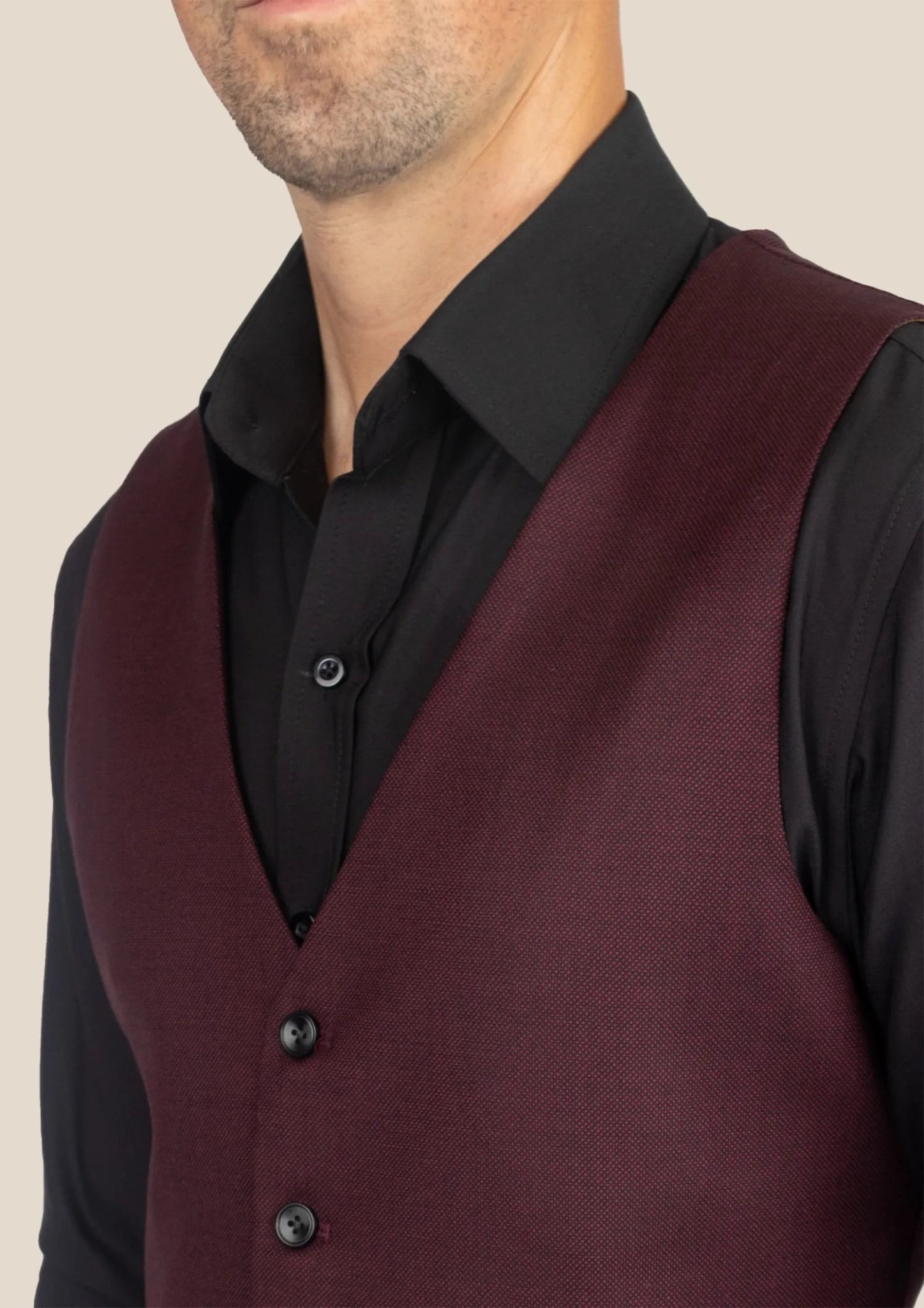 Deep Burgundy Birdseye Vest - SARTORO915