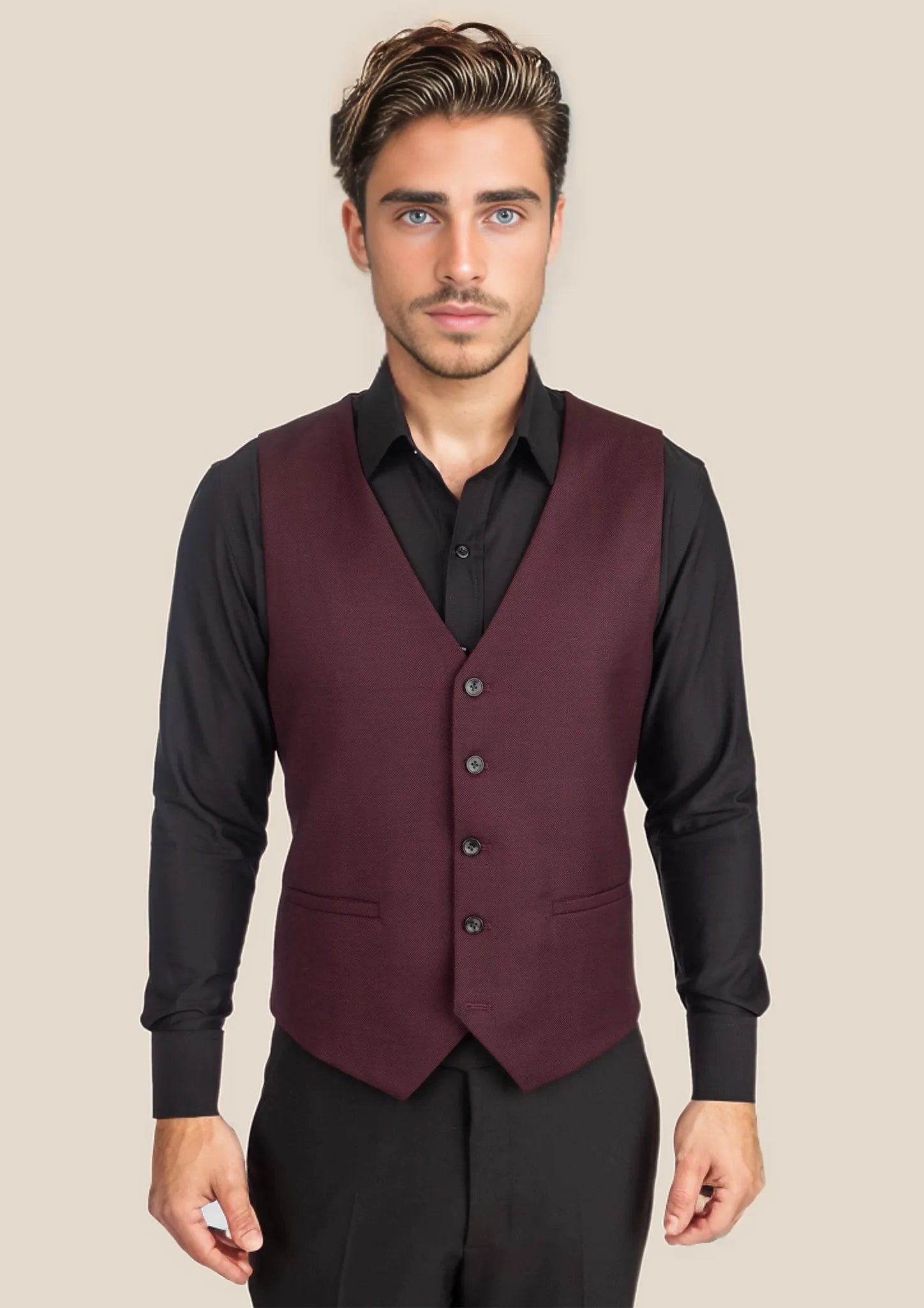 Deep Burgundy Birdseye Vest - SARTORO962