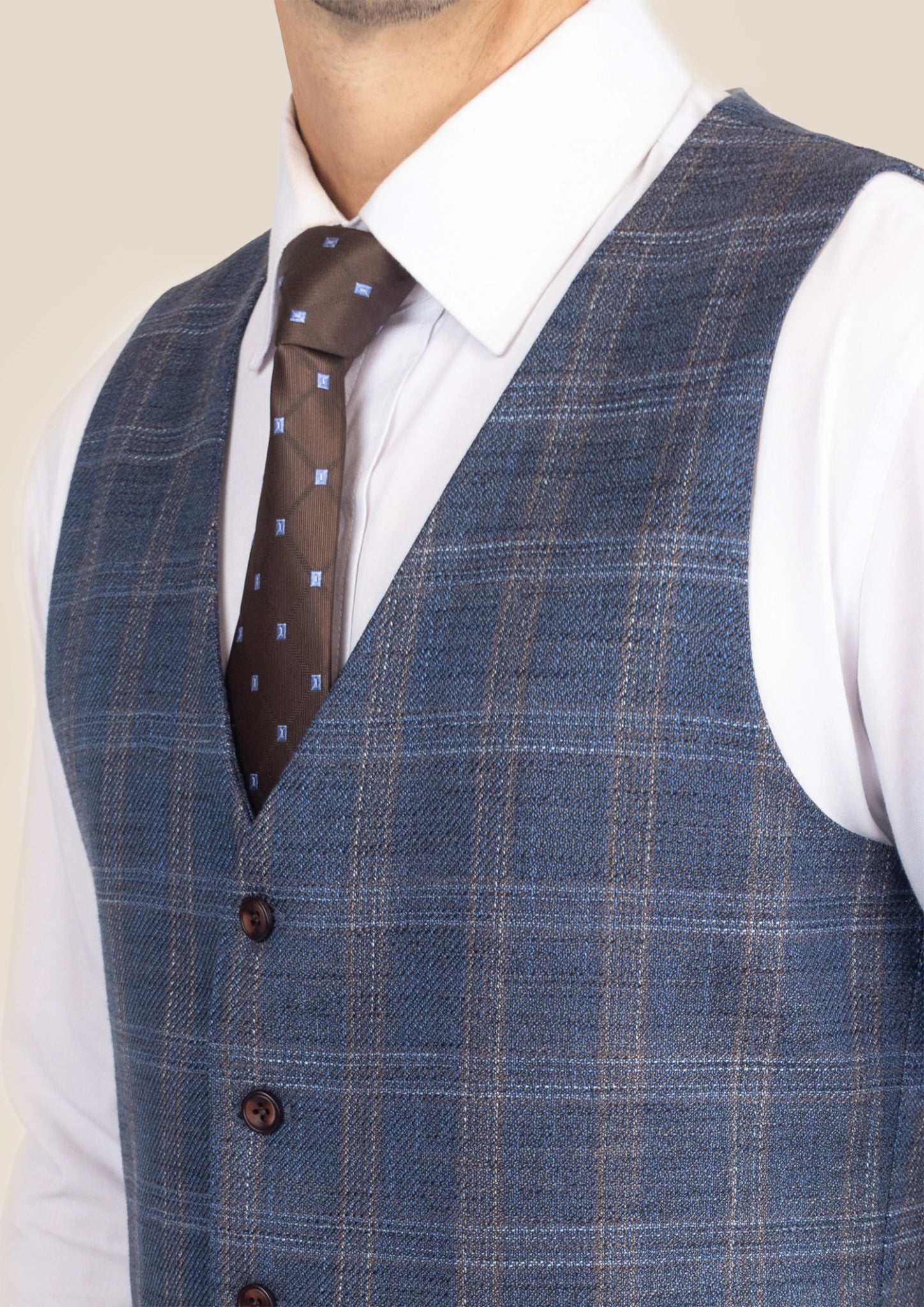 Deep Cobalt Blue Plaid Vest - SARTORO297