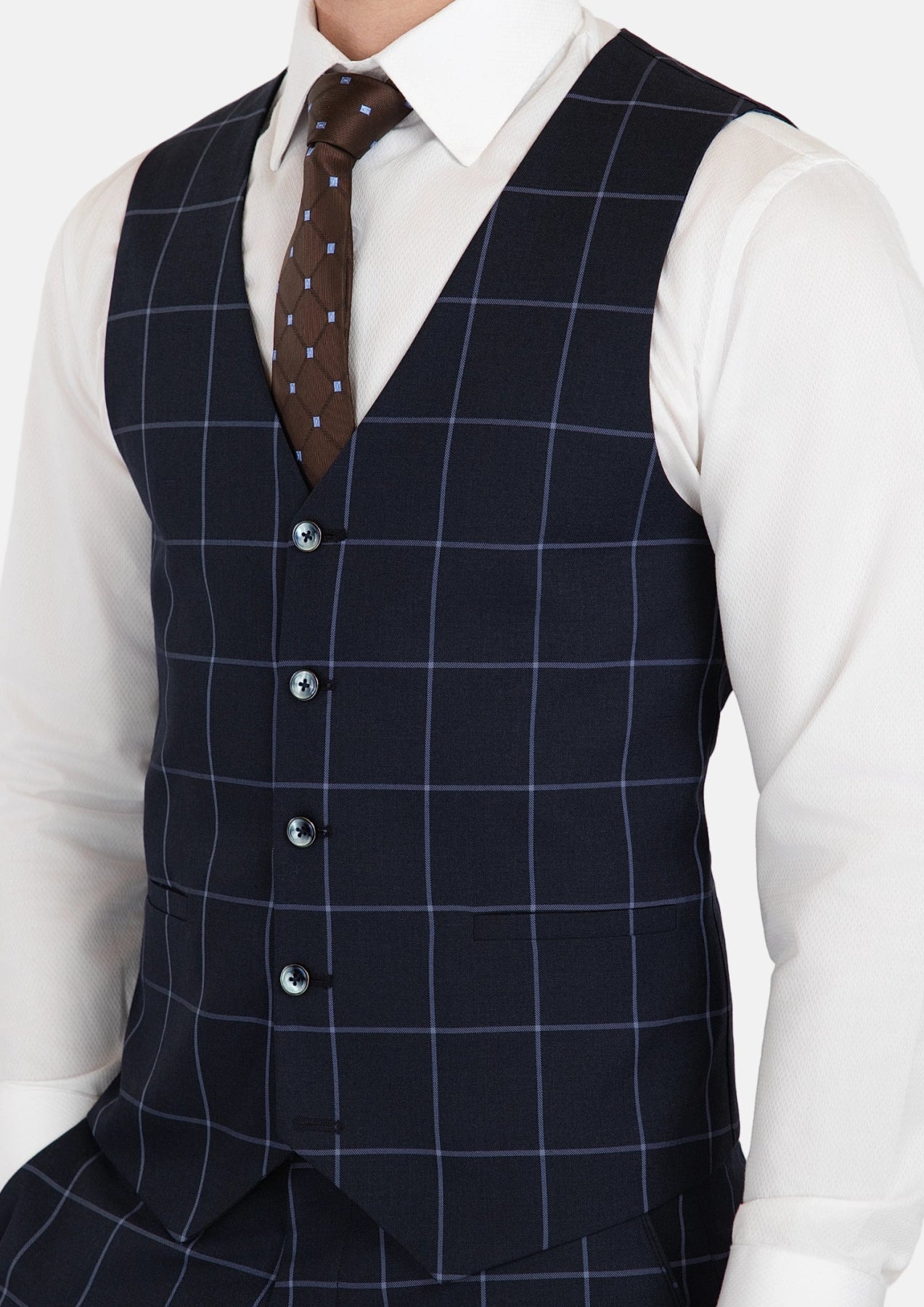 Deep Navy Windowpane Vest - SARTORO284