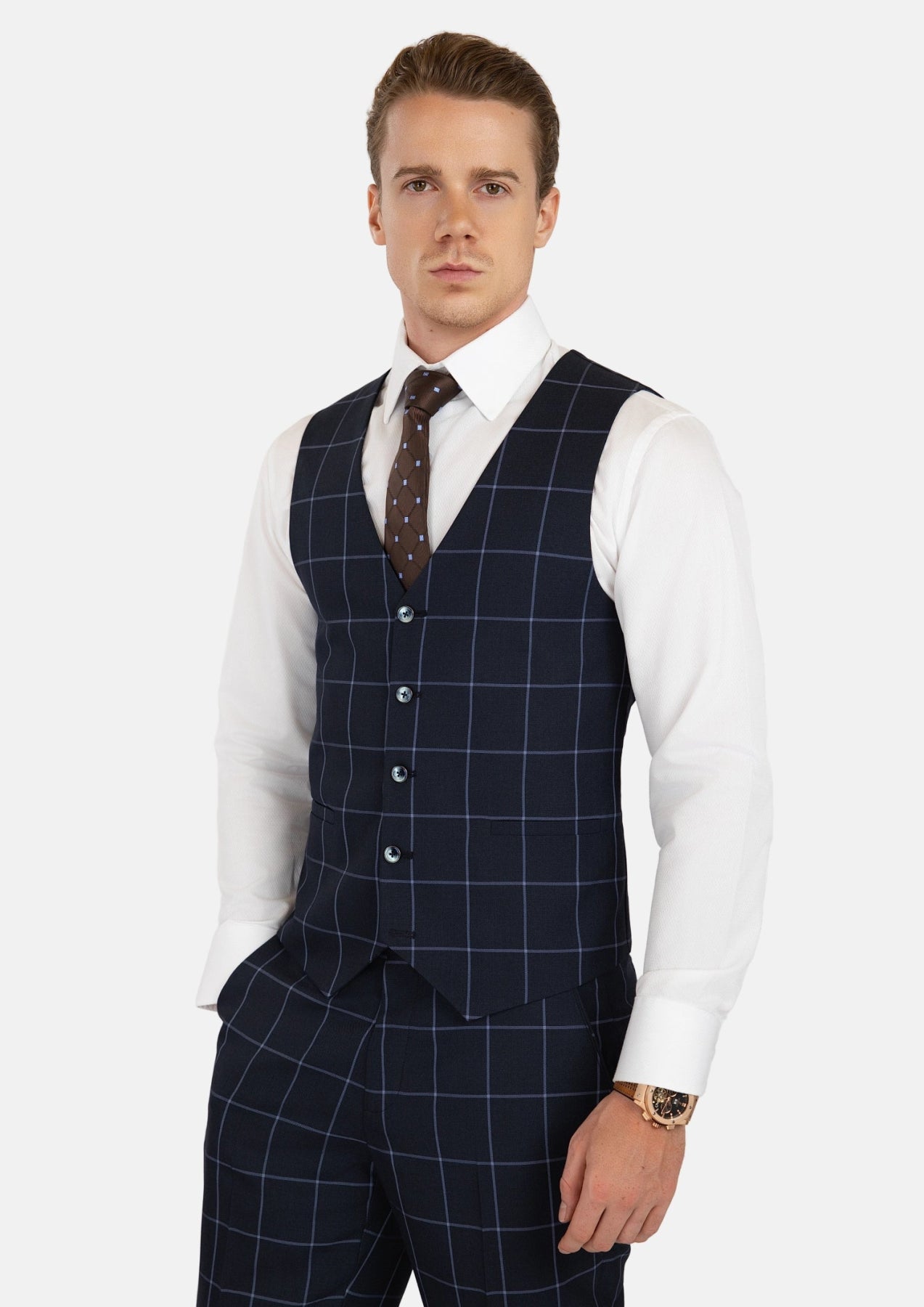 Deep Navy Windowpane Vest - SARTORO