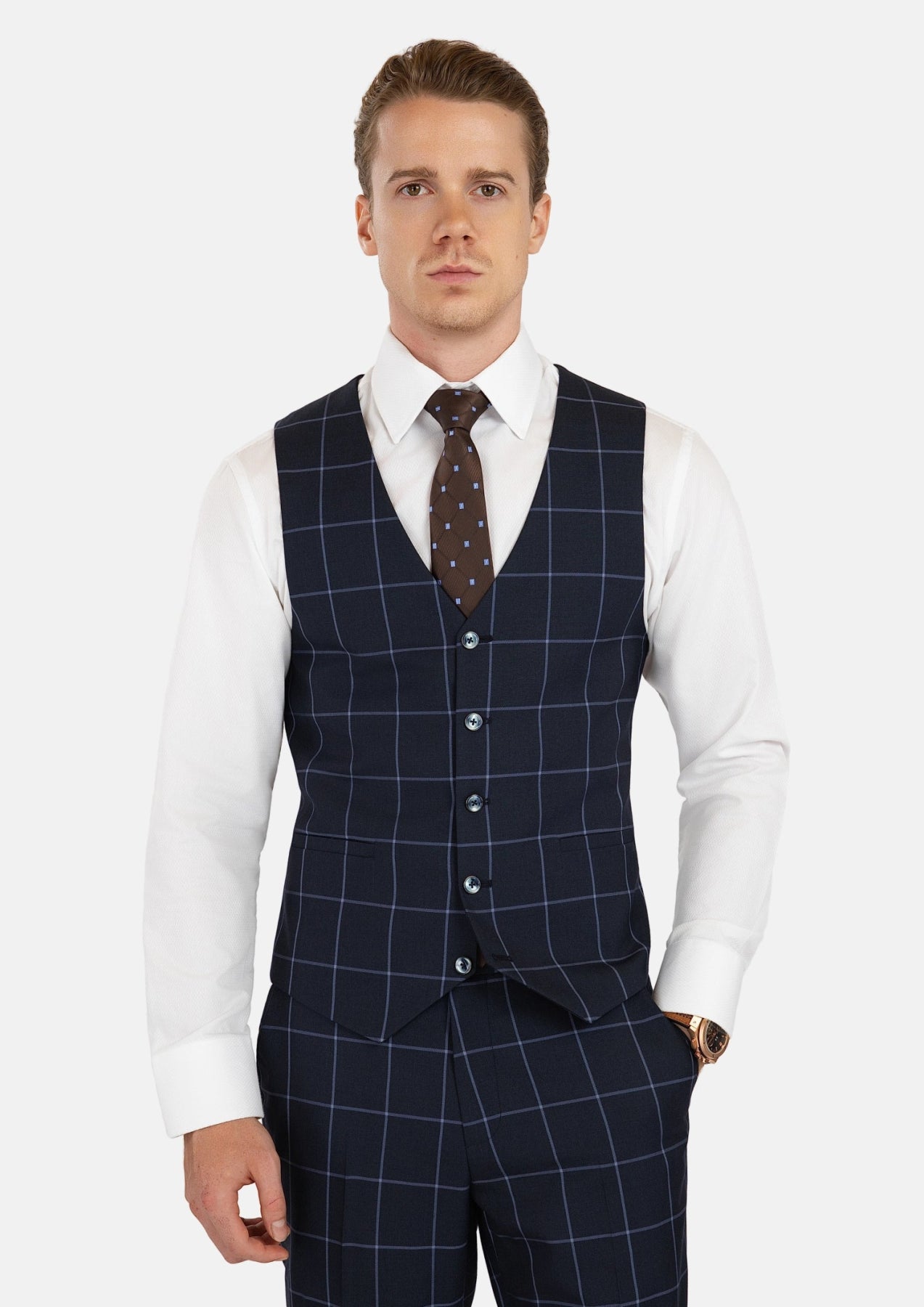 Deep Navy Windowpane Vest - SARTORO485