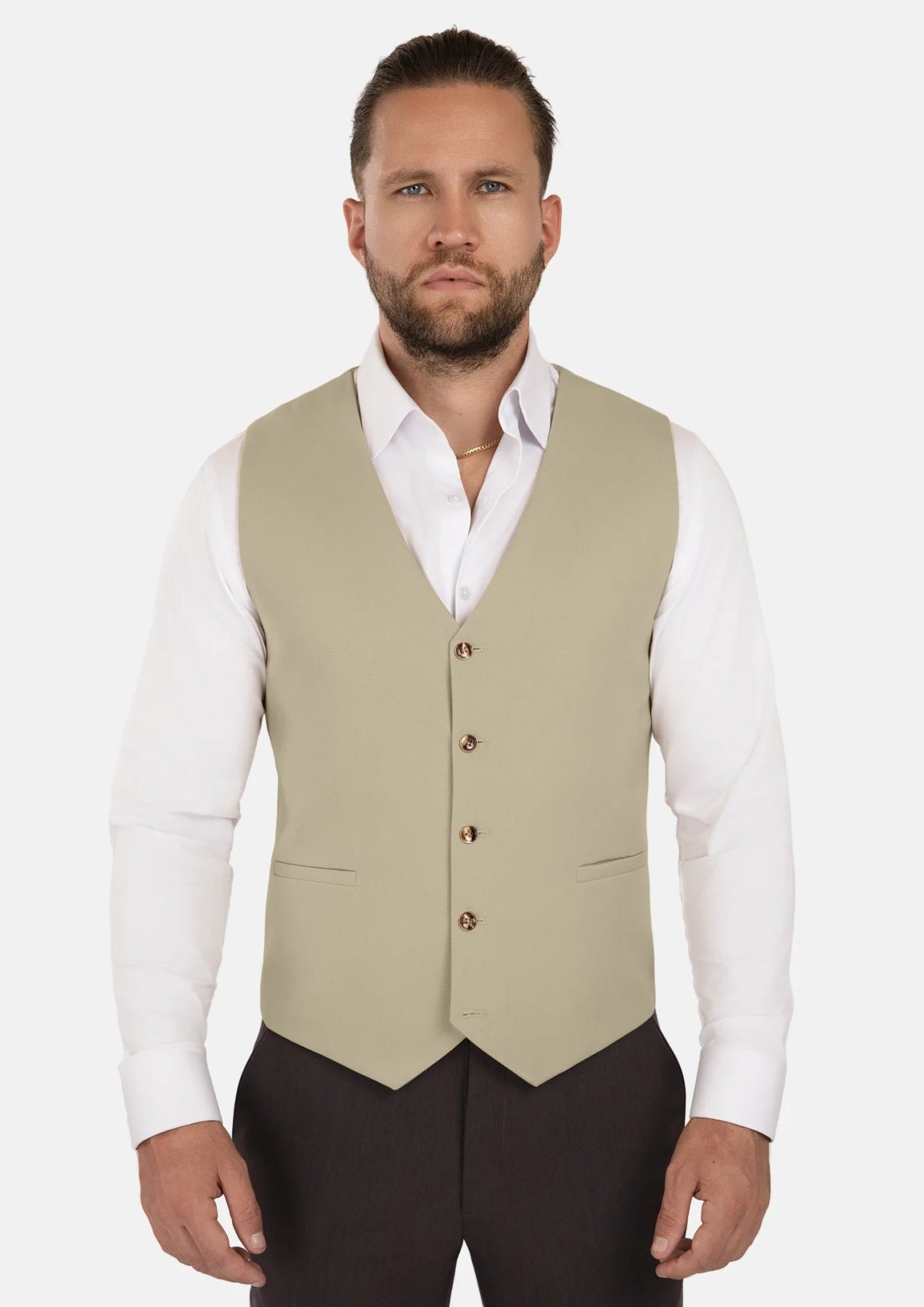 Dune Beige Cotton Vest - SARTORO459