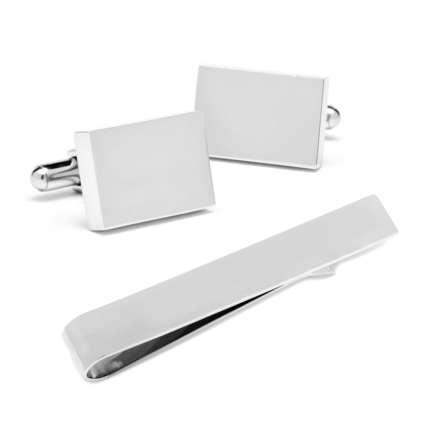 Engravable Rectangle Cufflinks and Tie Bar Gift Set - SARTORO473