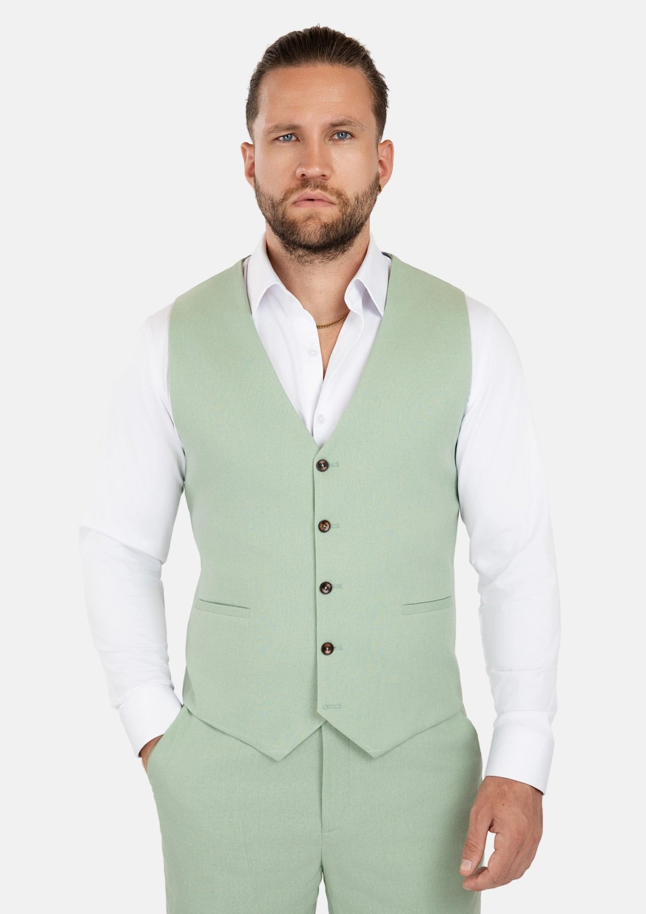 Fern Green Linen Blend Vest - SARTORO153