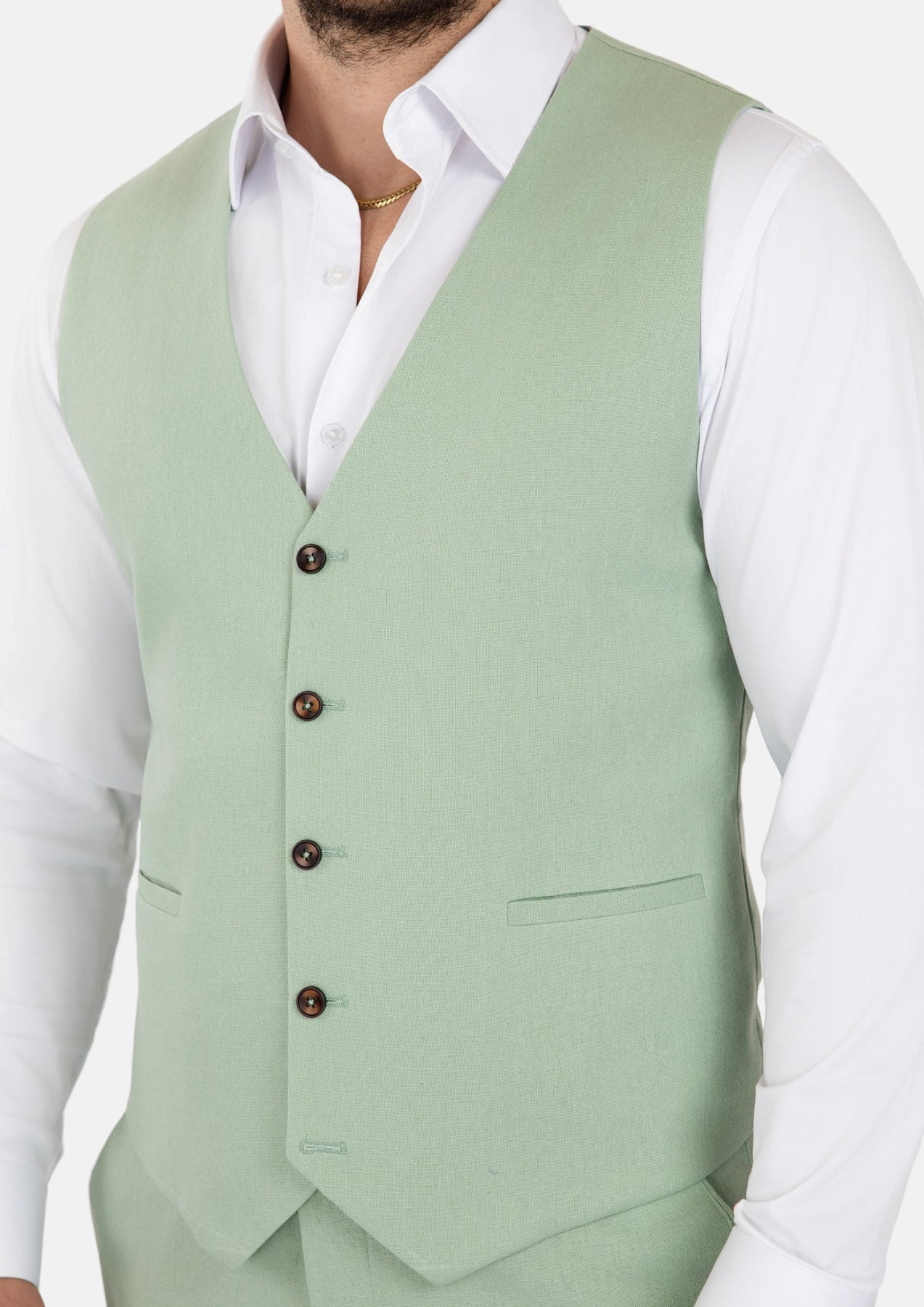 Fern Green Linen Blend Vest - SARTORO56