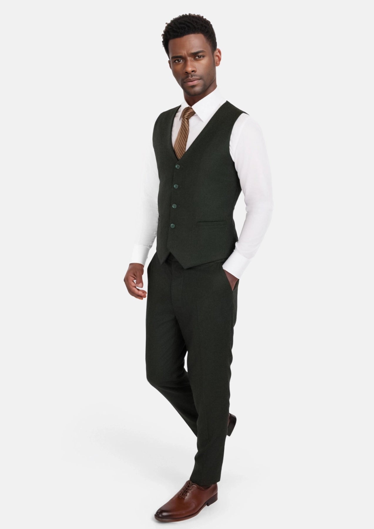 Forest Green Flannel Vest - SARTORO