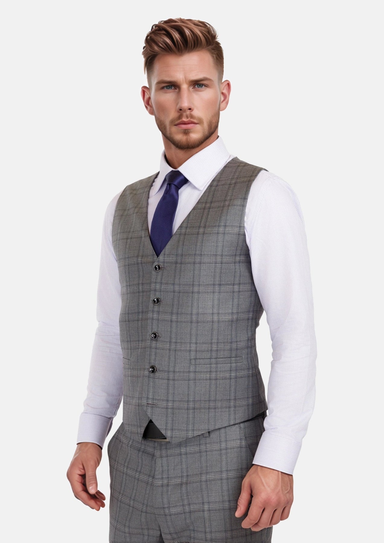 Fossil Grey Checked Vest - SARTORO23