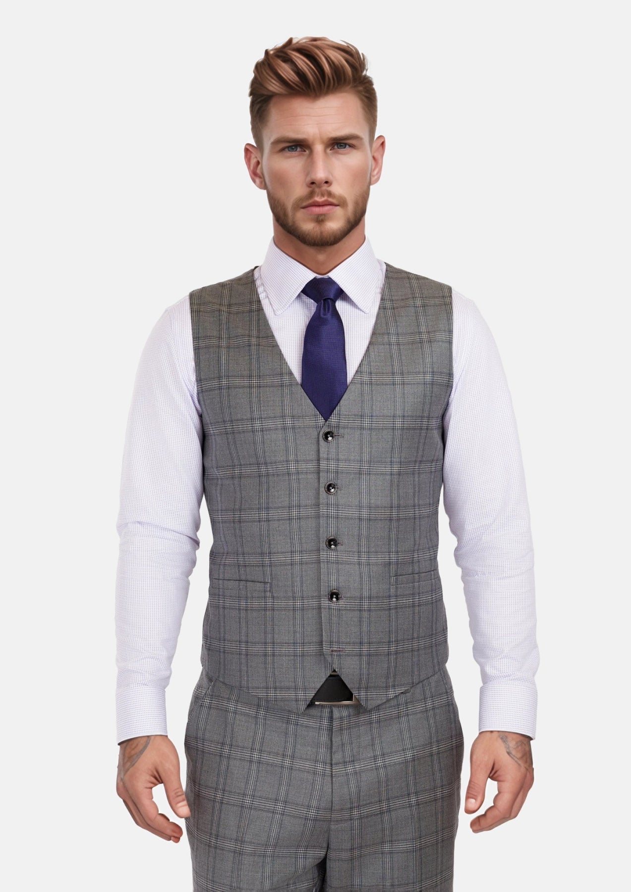 Fossil Grey Checked Vest - SARTORO702