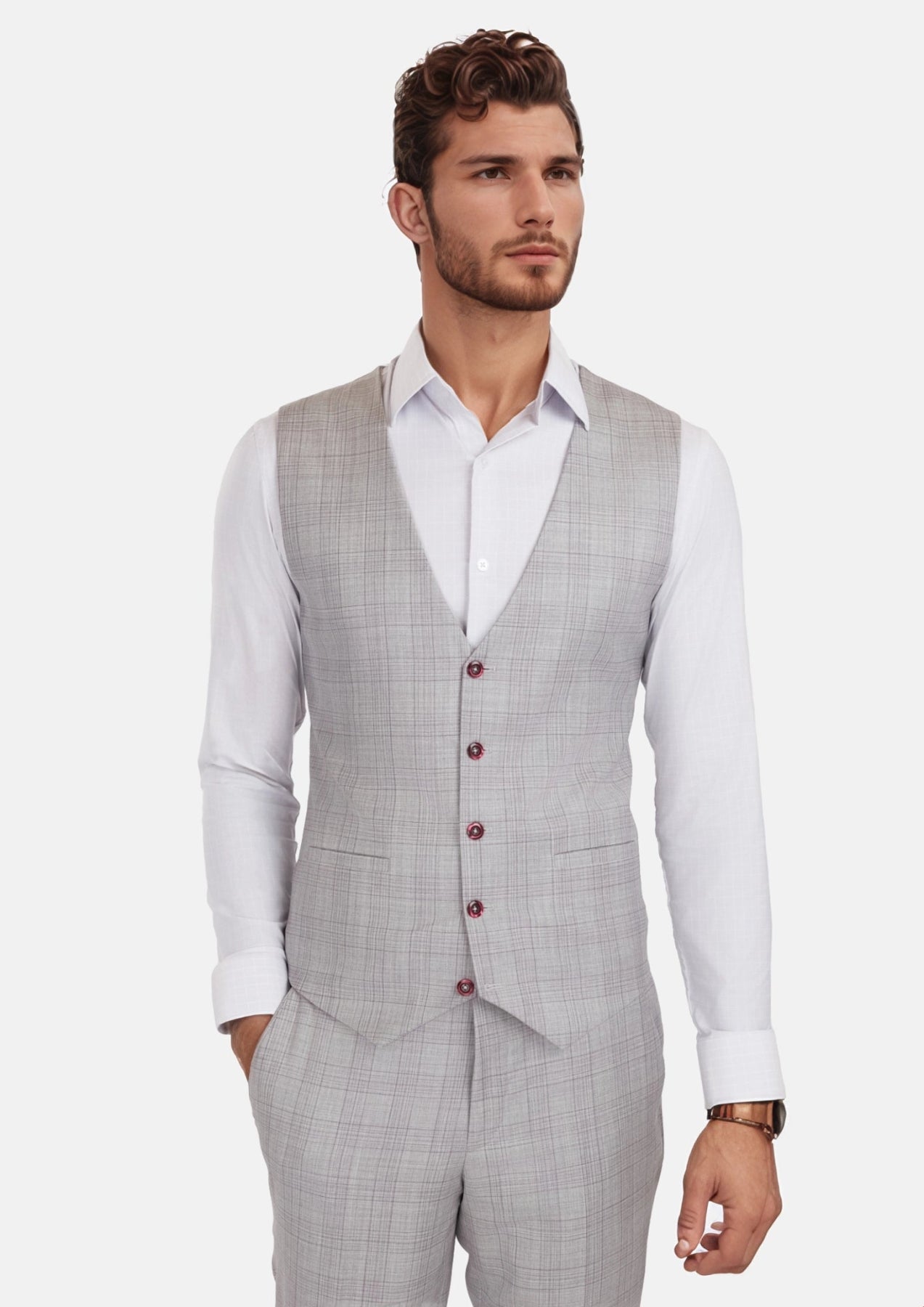French Gray Checked Vest751