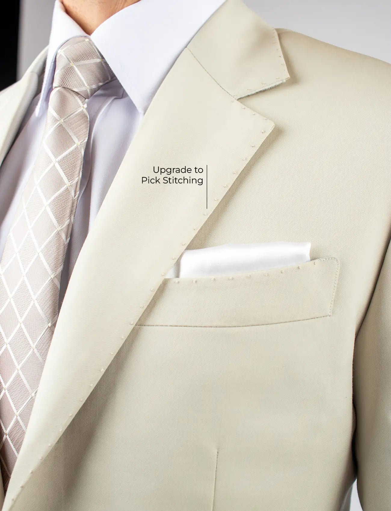 pick stitching on tan suit