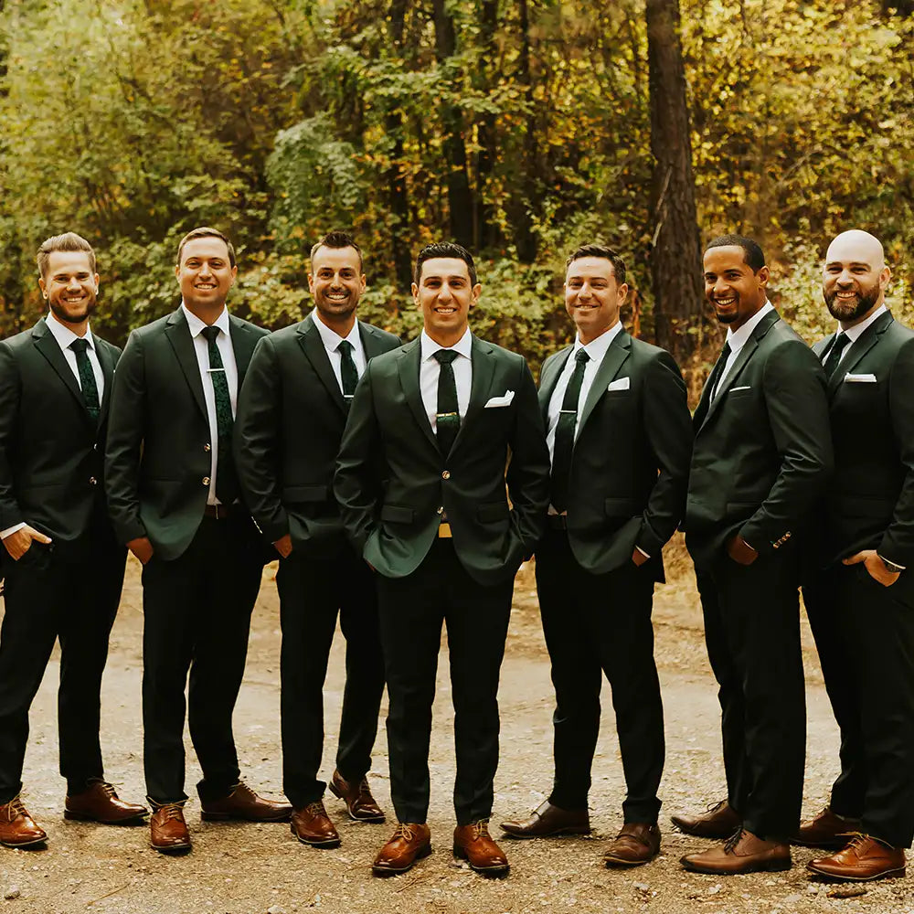 wedding party in green suits