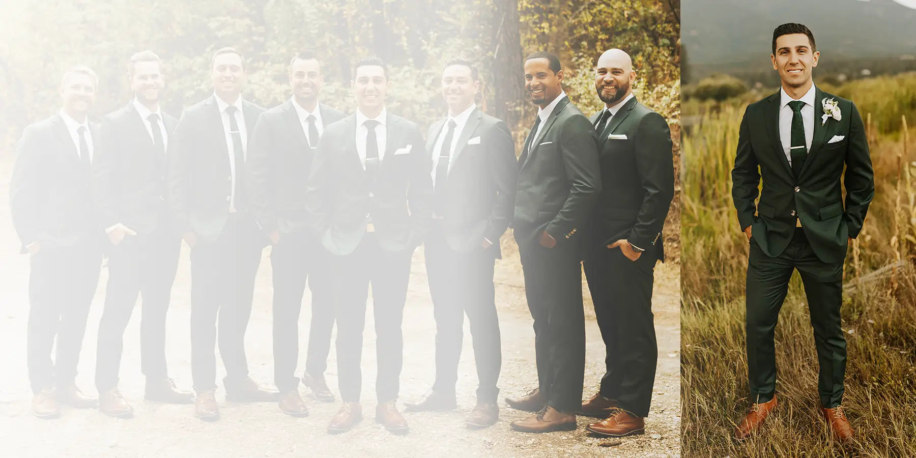wedding party in green suits
