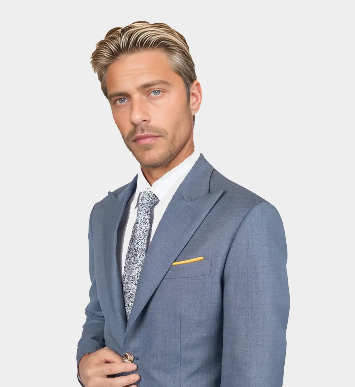 bust of man in blue suit