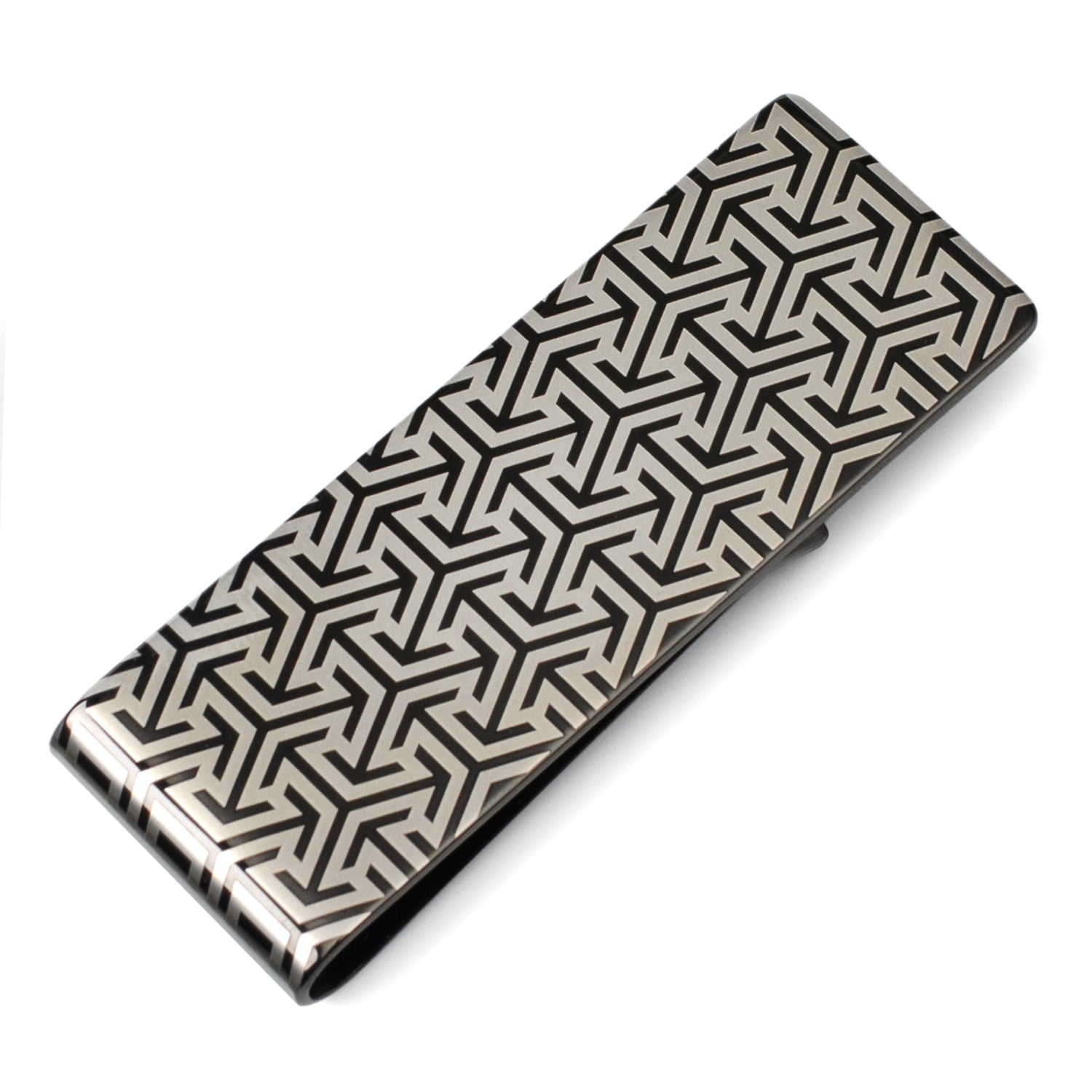 Geometric Stainless Steel Gunmetal Engraved Money Clip - SARTORO433