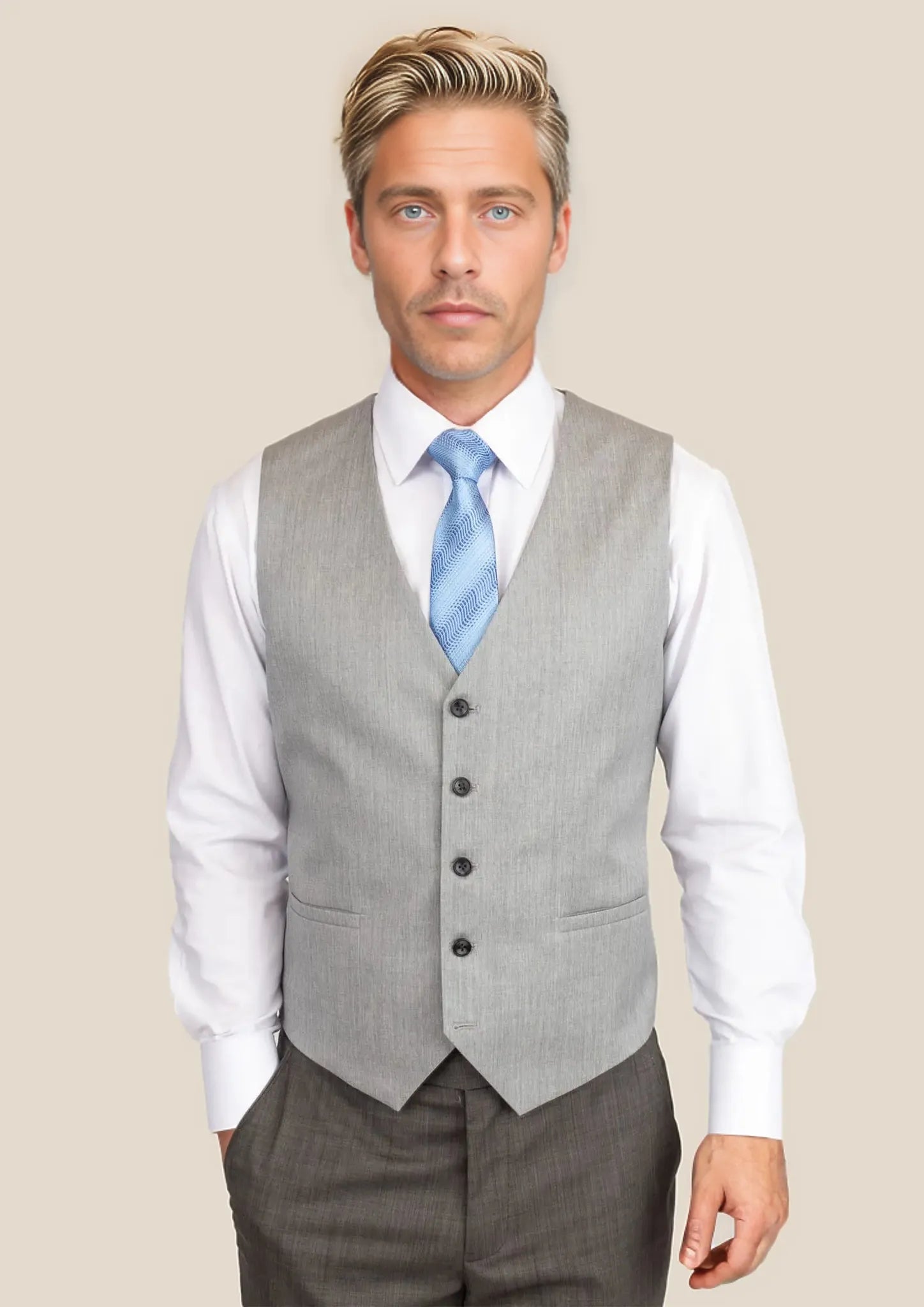 Glacier Grey Twill Vest - SARTORO458