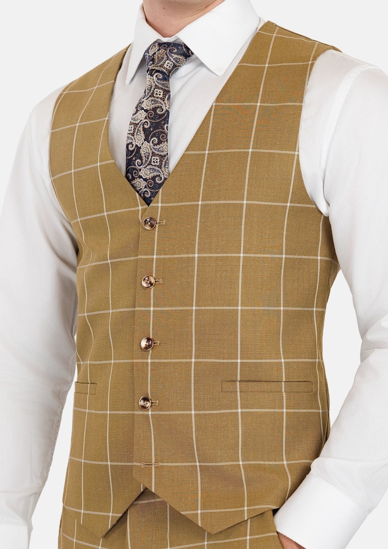 Gold Windowpane Vest - SARTORO160