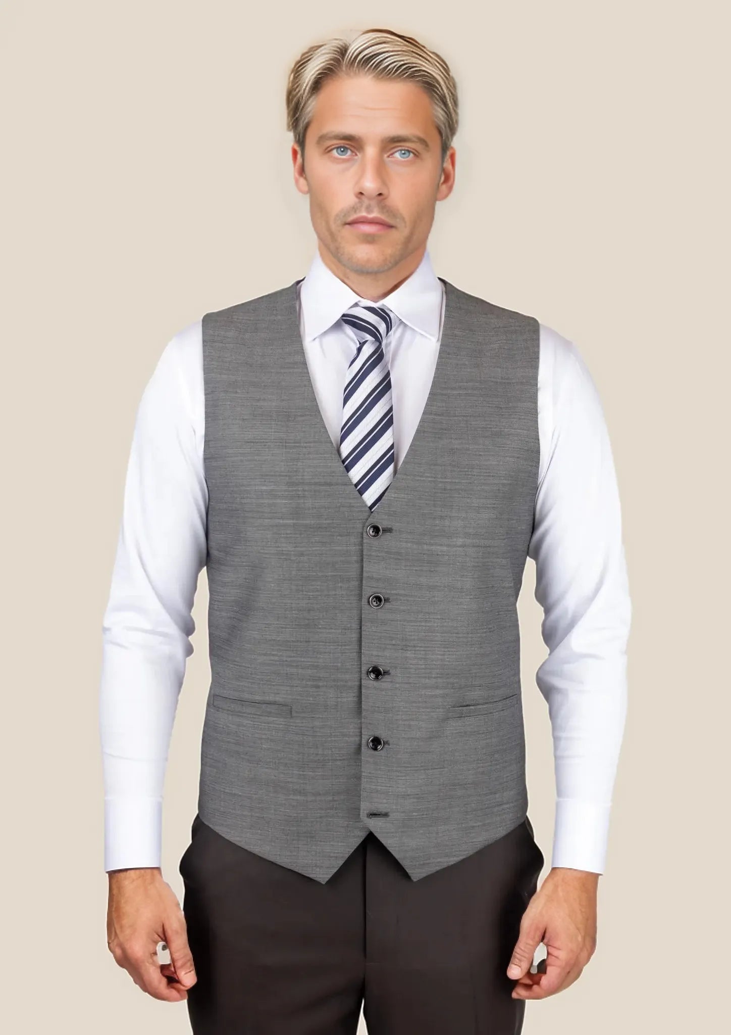 Granite Grey Birdseye Vest - SARTORO948
