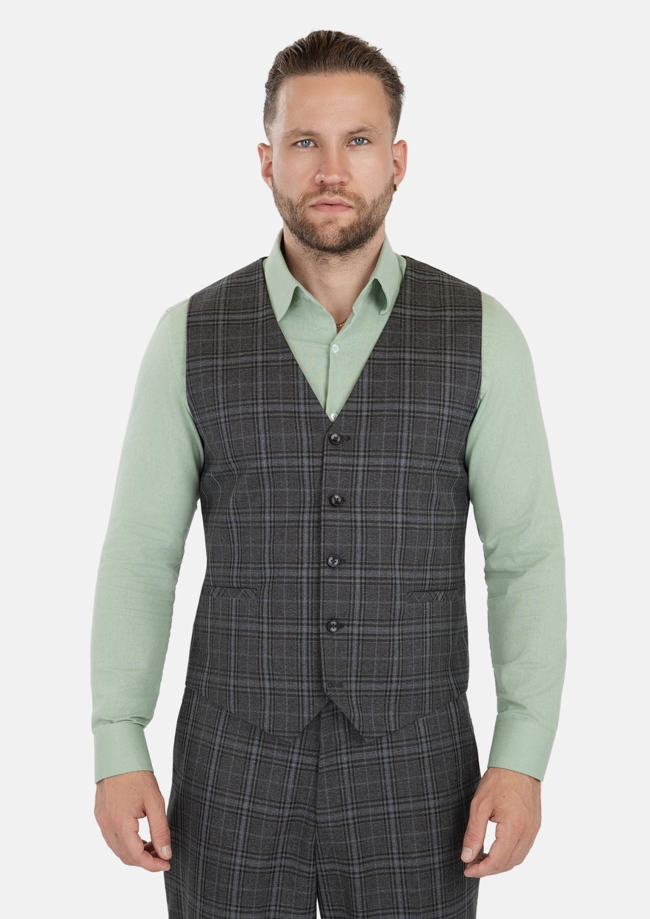 Grey Two - Tone Plaid Vest - SARTORO451
