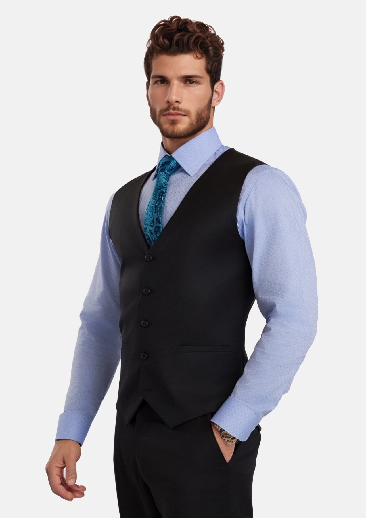 Jet Black Performance Stretch Vest - SARTORO435