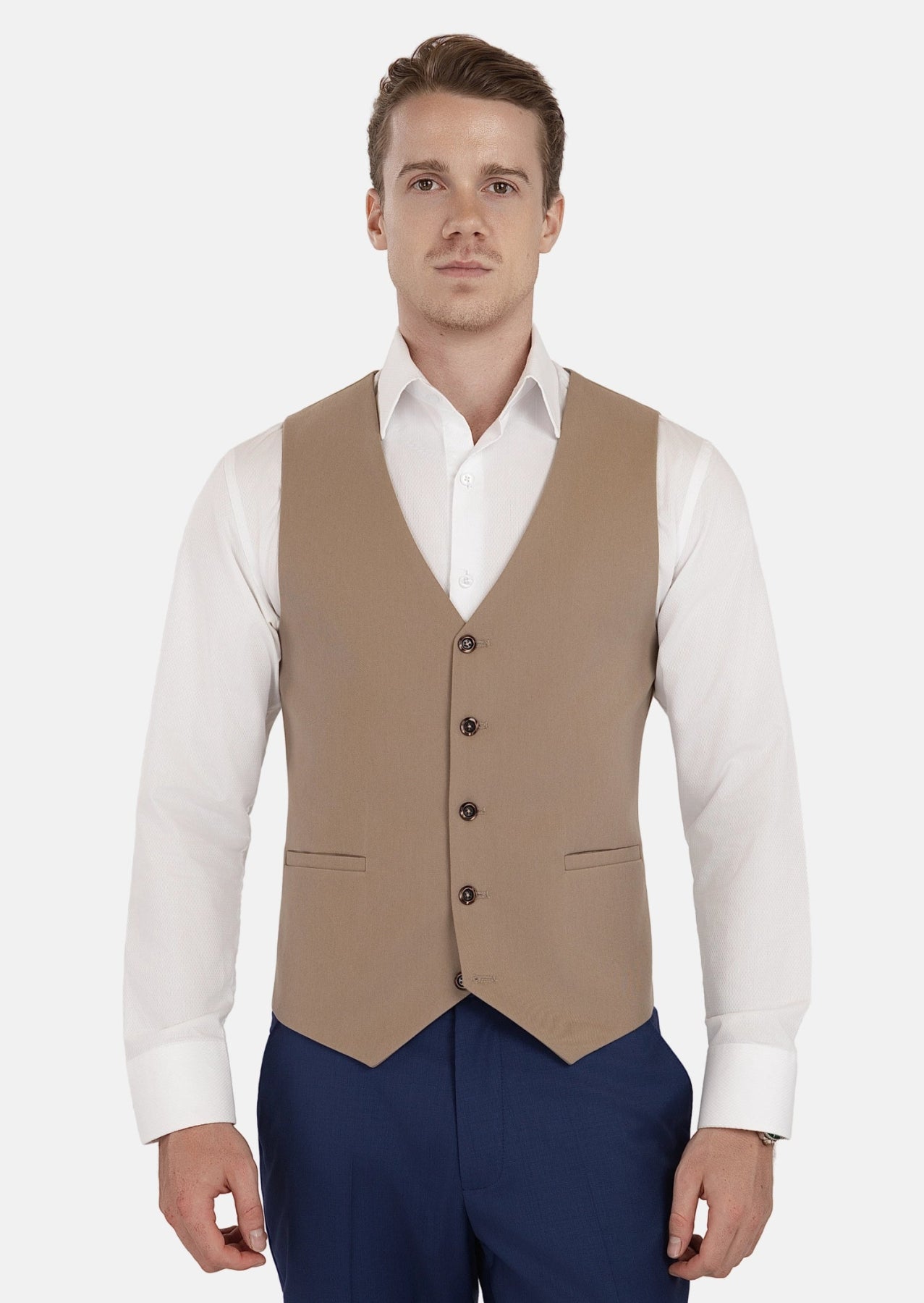 Khaki Cotton Vest - SARTORO498