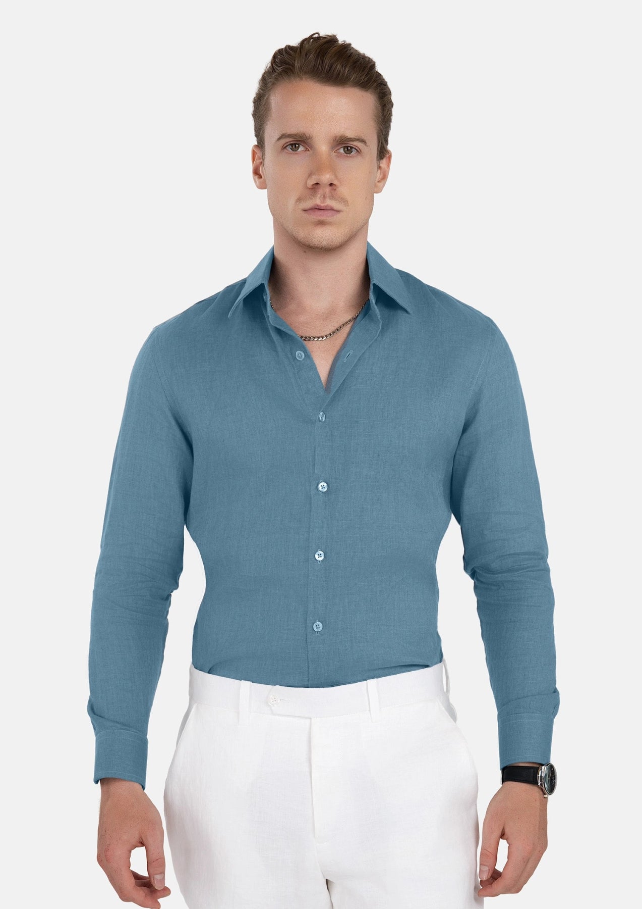 Koi Blue Linen Shirt - SARTORO748