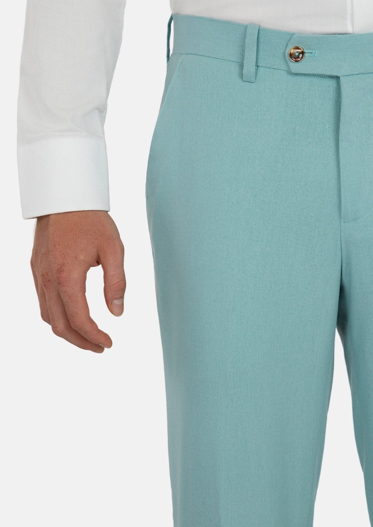 Light Teal Linen Blend Pants - SARTORO99