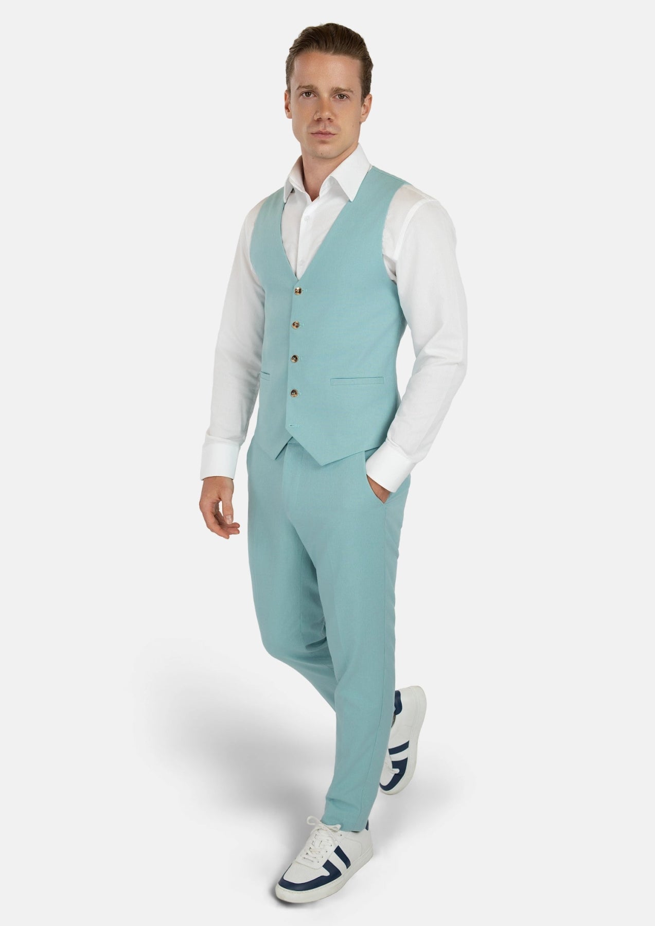 Light Teal Linen Blend Vest - SARTORO