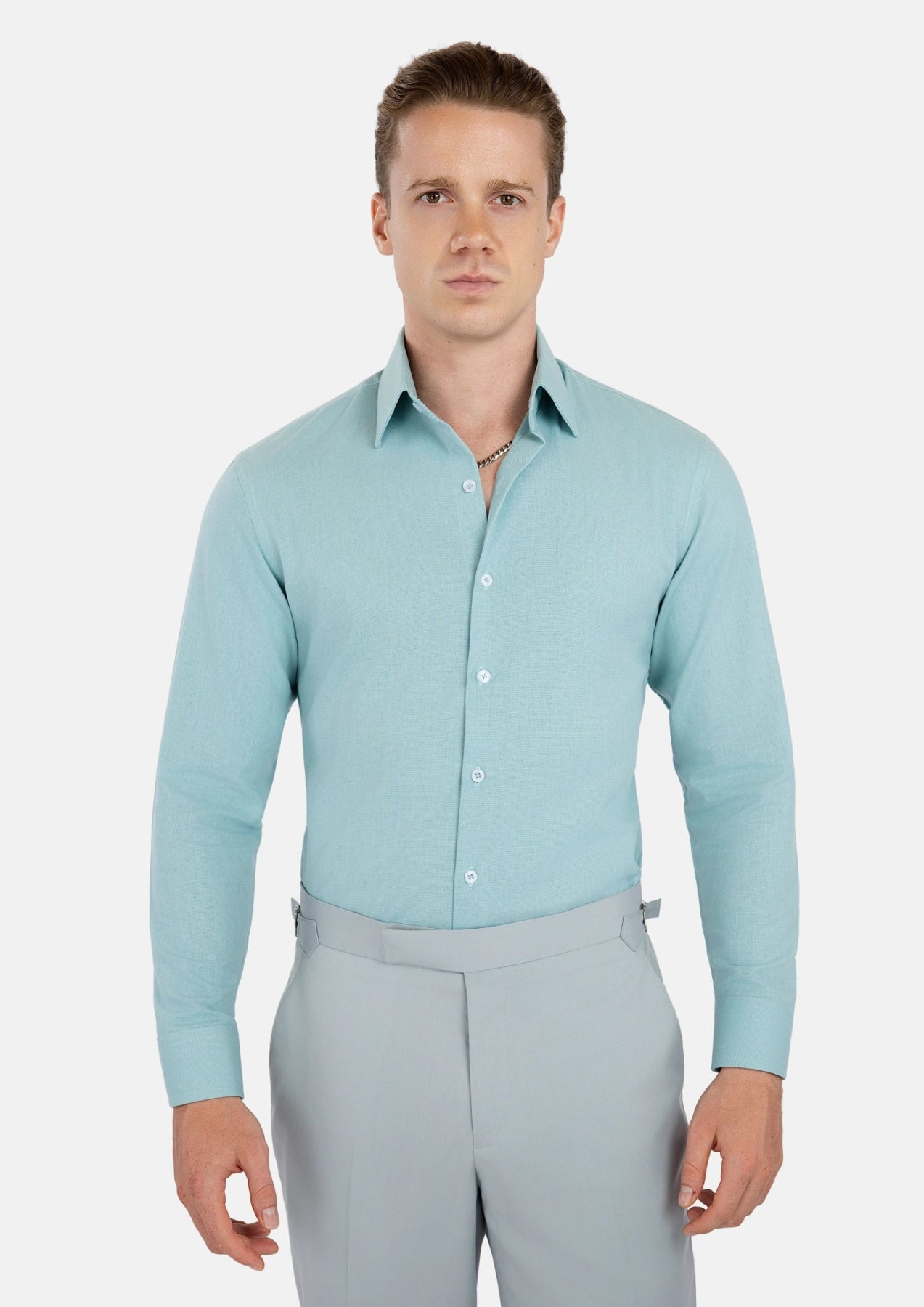Light Teal Linen Shirt - SARTORO586