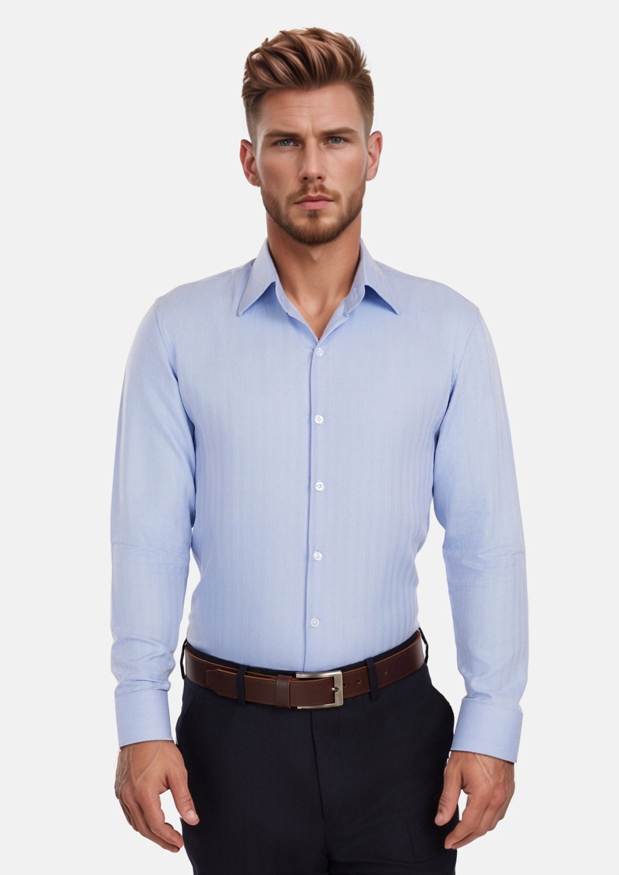 Lightblue Herringbone Shirt - SARTORO963