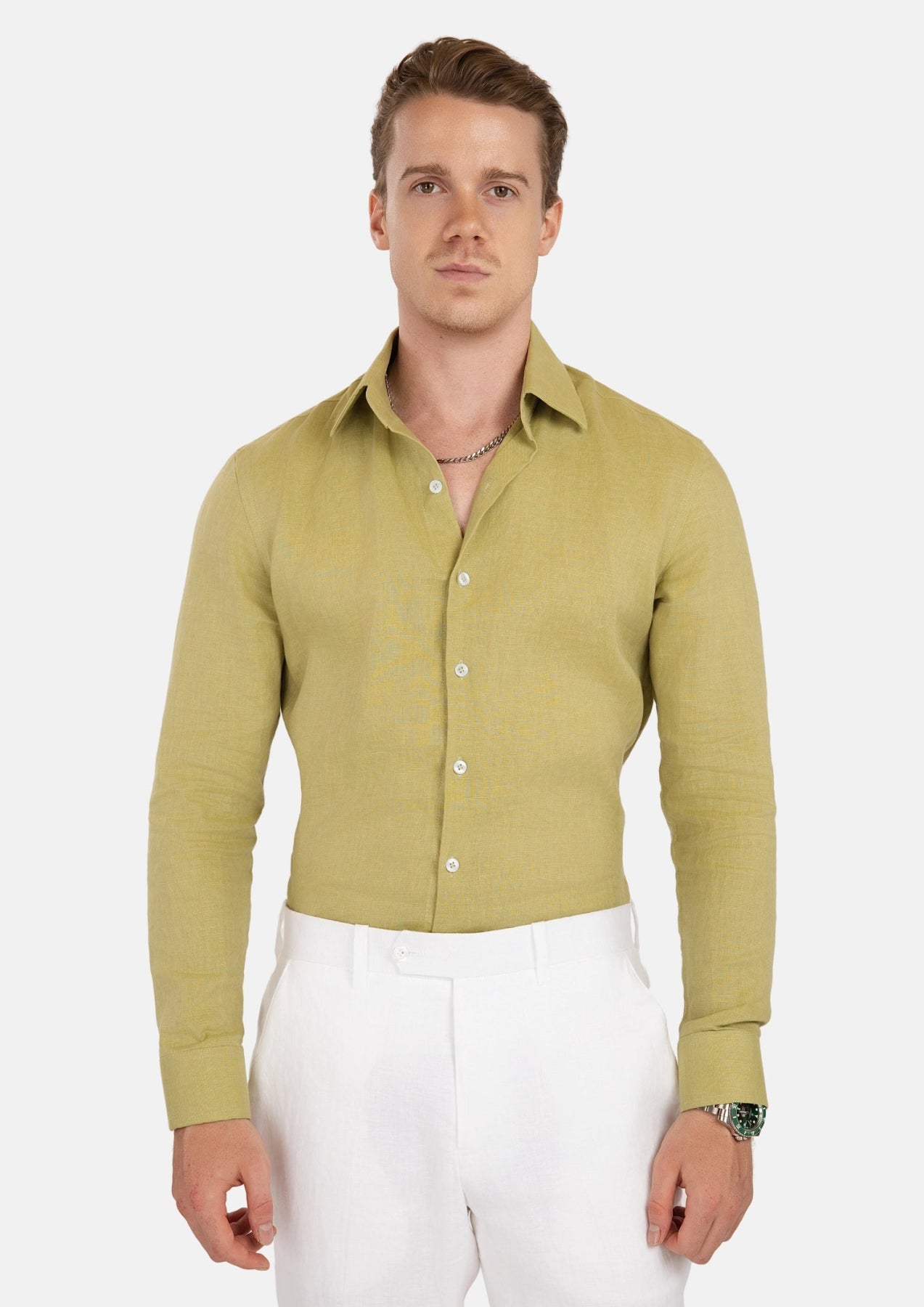 Ligyht Olive Linen Shirt - SARTORO742