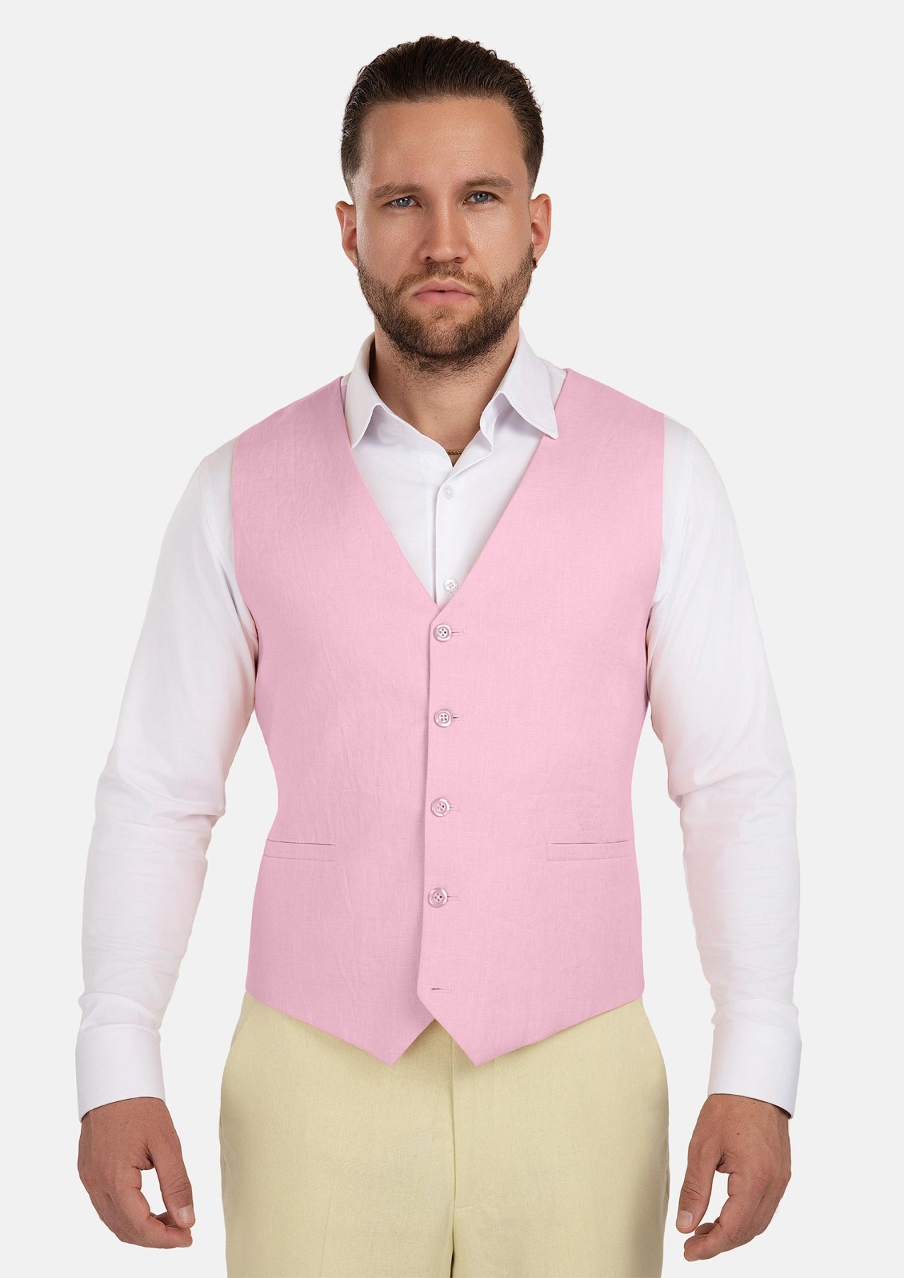 Lilac Linen Blend Vest - SARTORO318