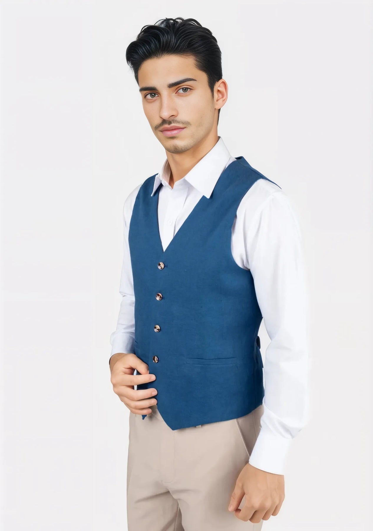 Marine Blue Linen Vest - SARTORO269