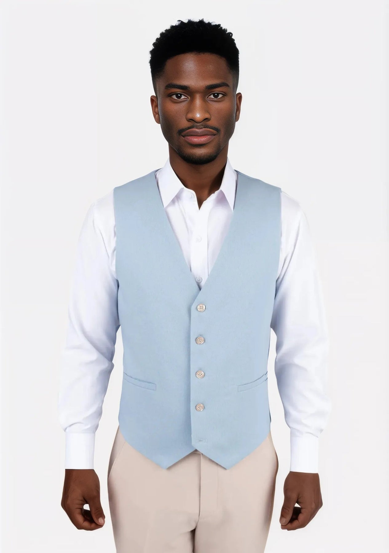 Maya Blue Linen Blend Vest - SARTORO400