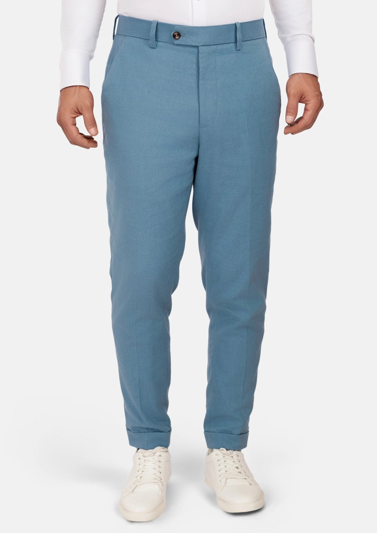 Mid Blue Linen Blend Pants