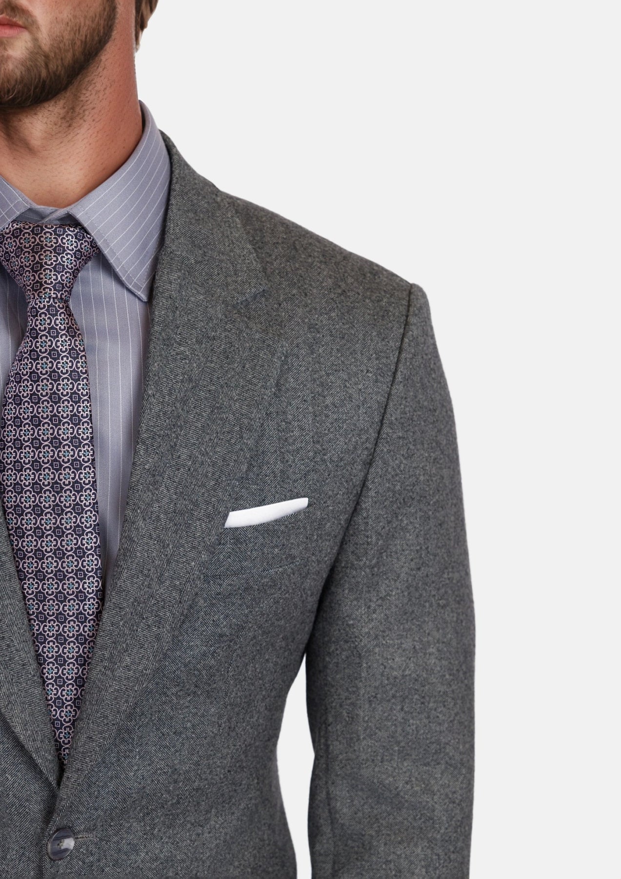 Mid Grey Herringbone Flannel Suit