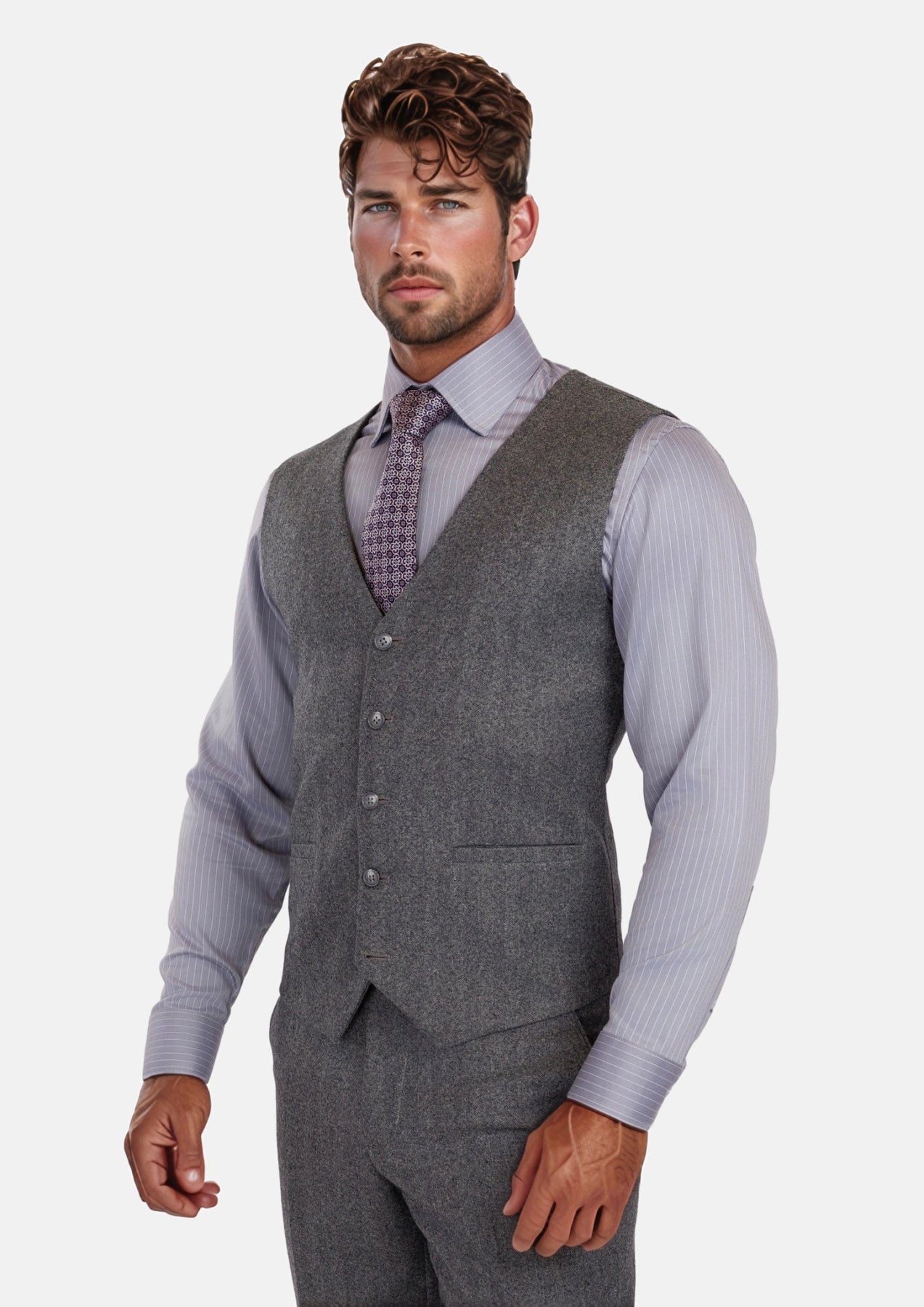 Mid Grey Herringbone Flannel Vest - SARTORO116