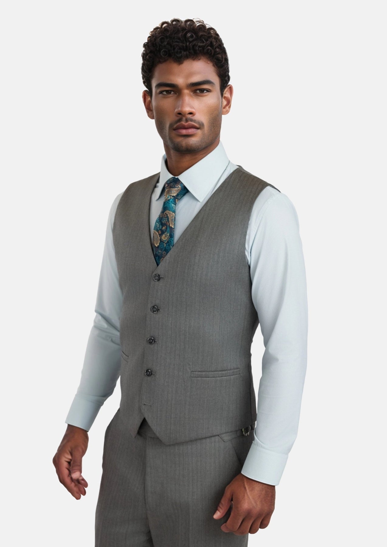 Mid Grey Herringbone Vest - SARTORO871