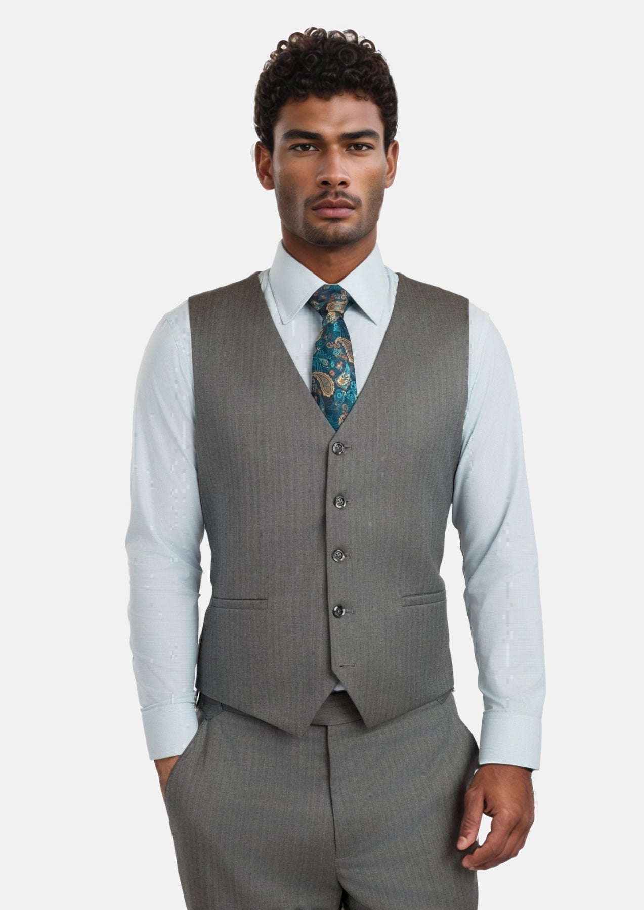 Mid Grey Herringbone Vest - SARTORO707