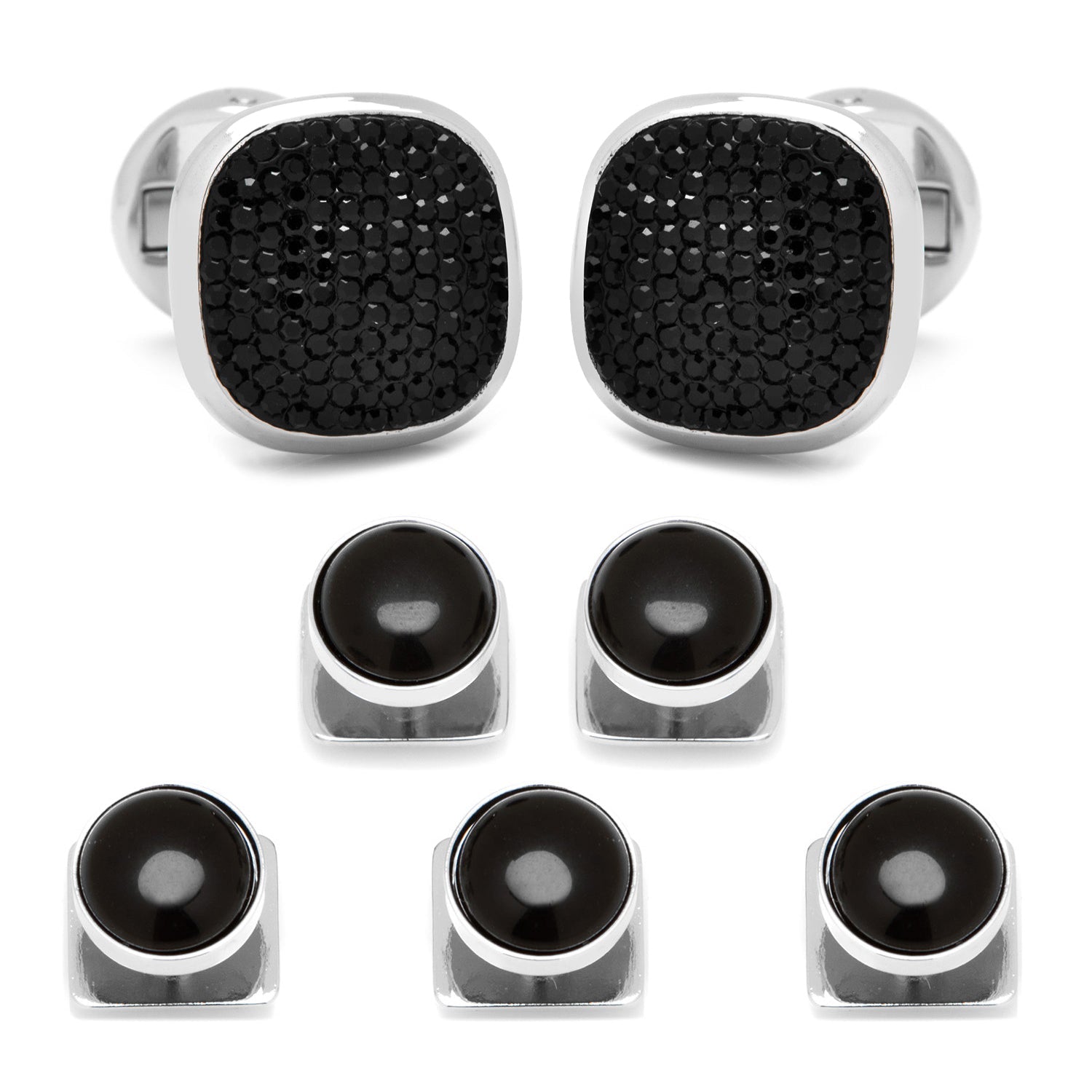 Mixed Pave Crystal and Onyx 5-Stud Set - SARTORO322