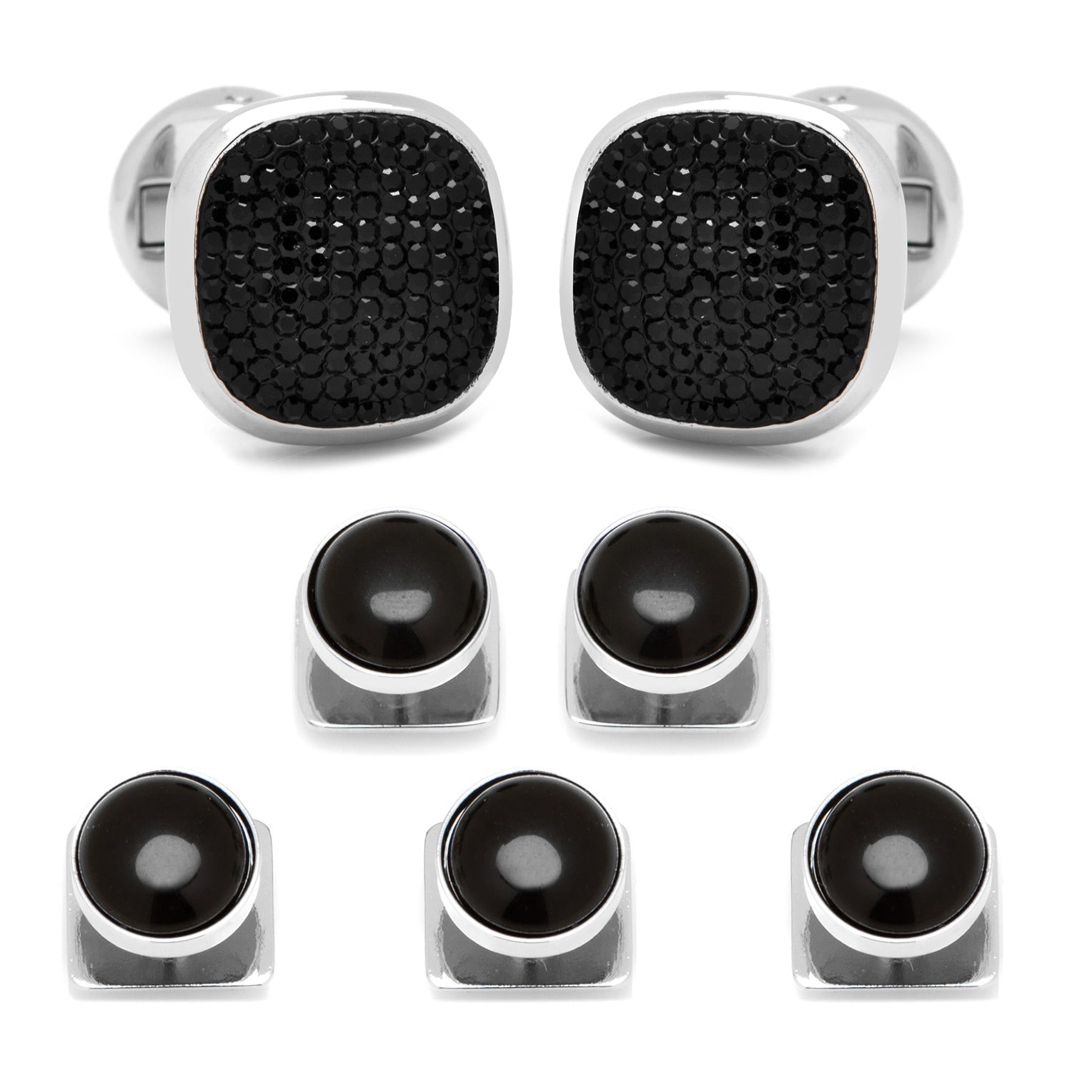 Mixed Pave Crystal and Onyx 5-Stud Set - SARTORO623