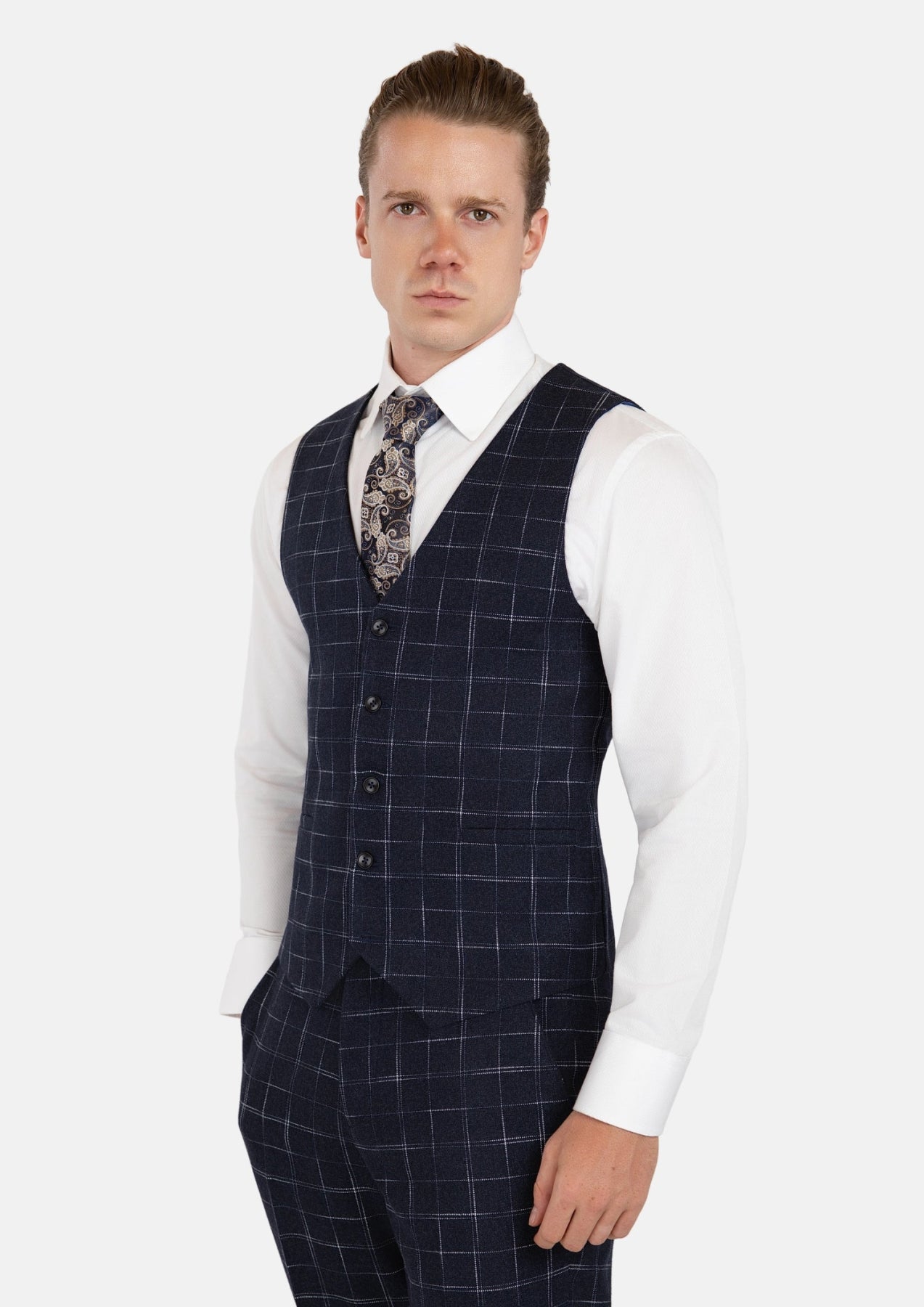 Navy Flannel Windowpane Vest - SARTORO865