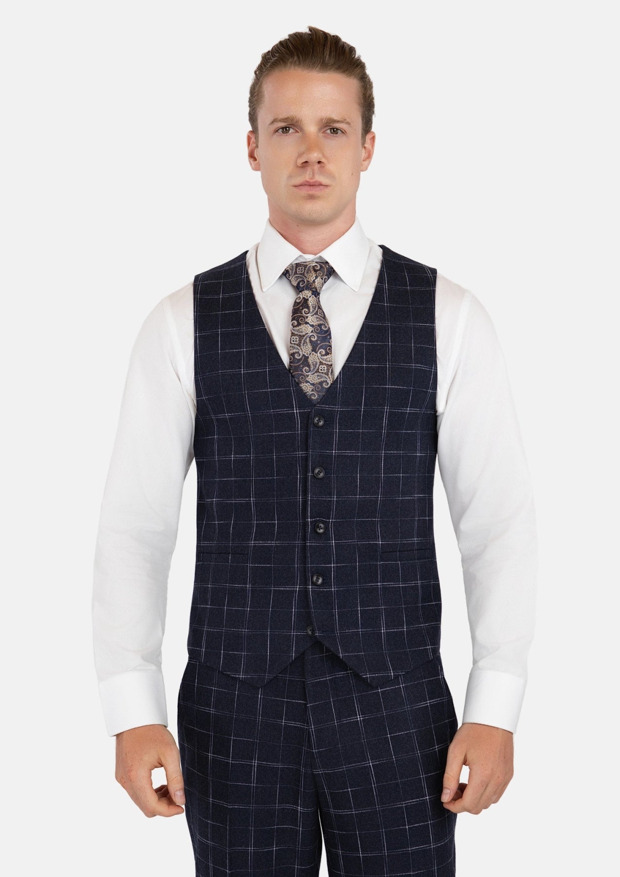 Navy Flannel Windowpane Vest - SARTORO105