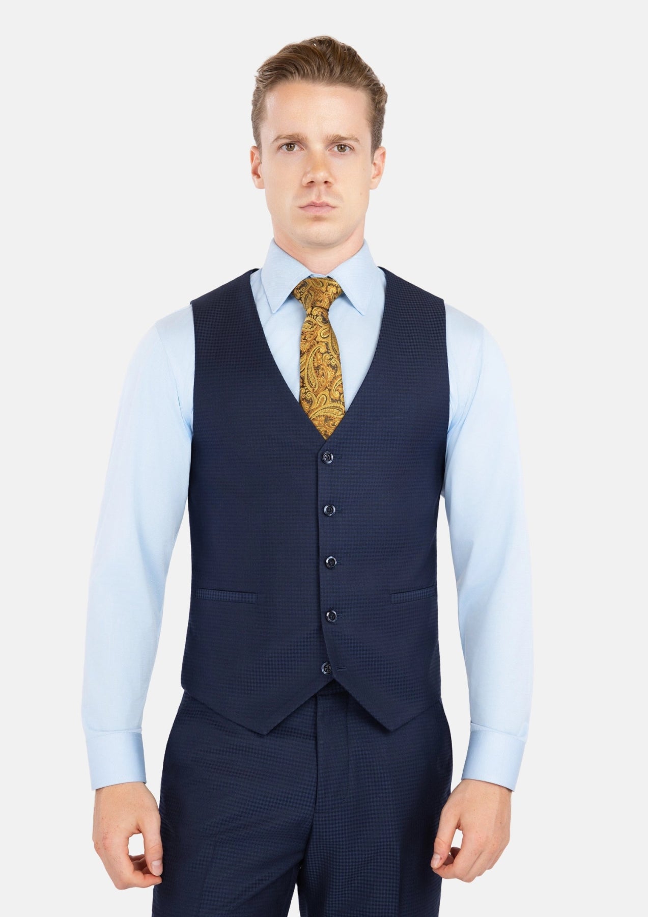 Navy Microcheck Vest - SARTORO341