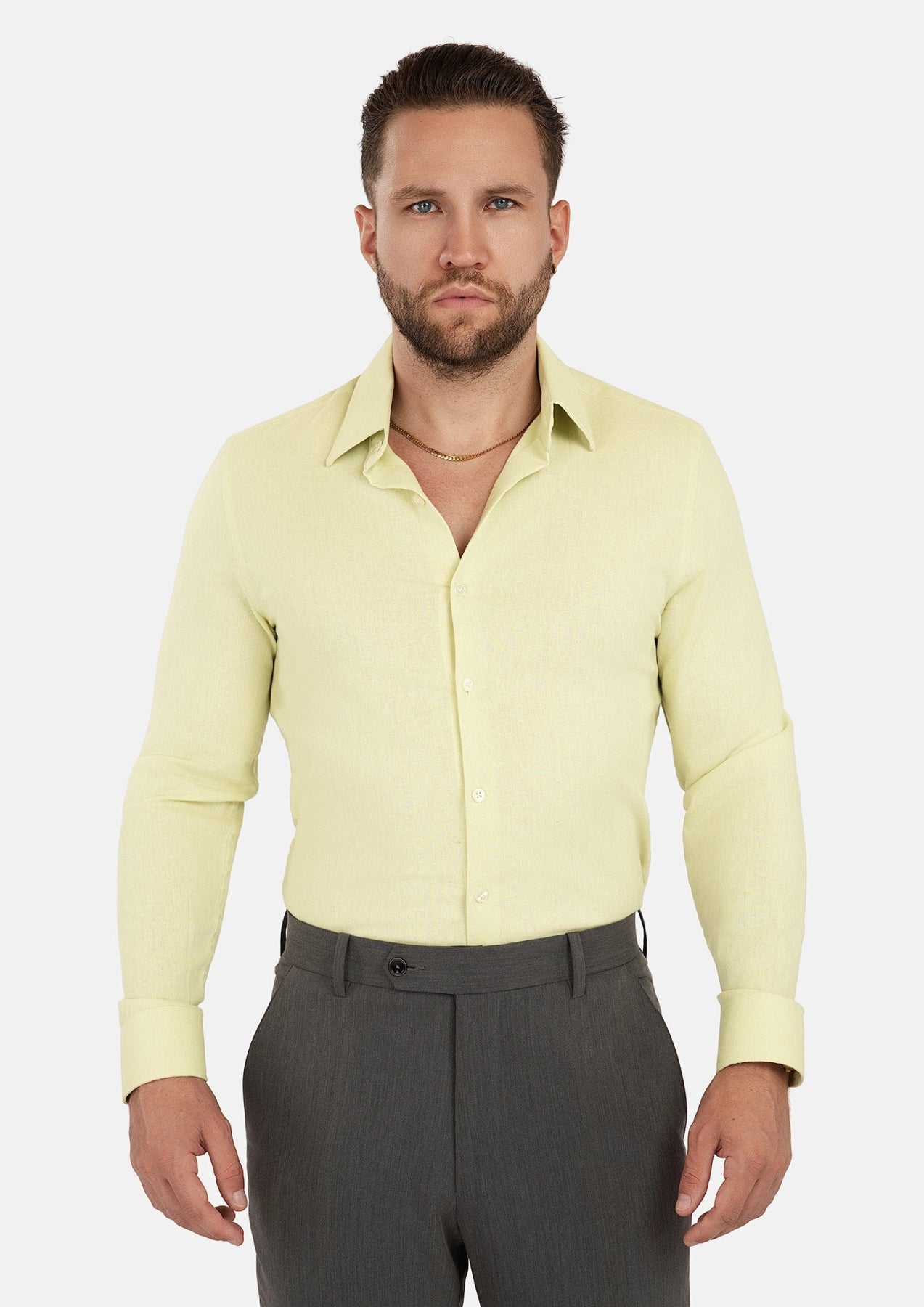 Olive Cream Linen Shirt - SARTORO364