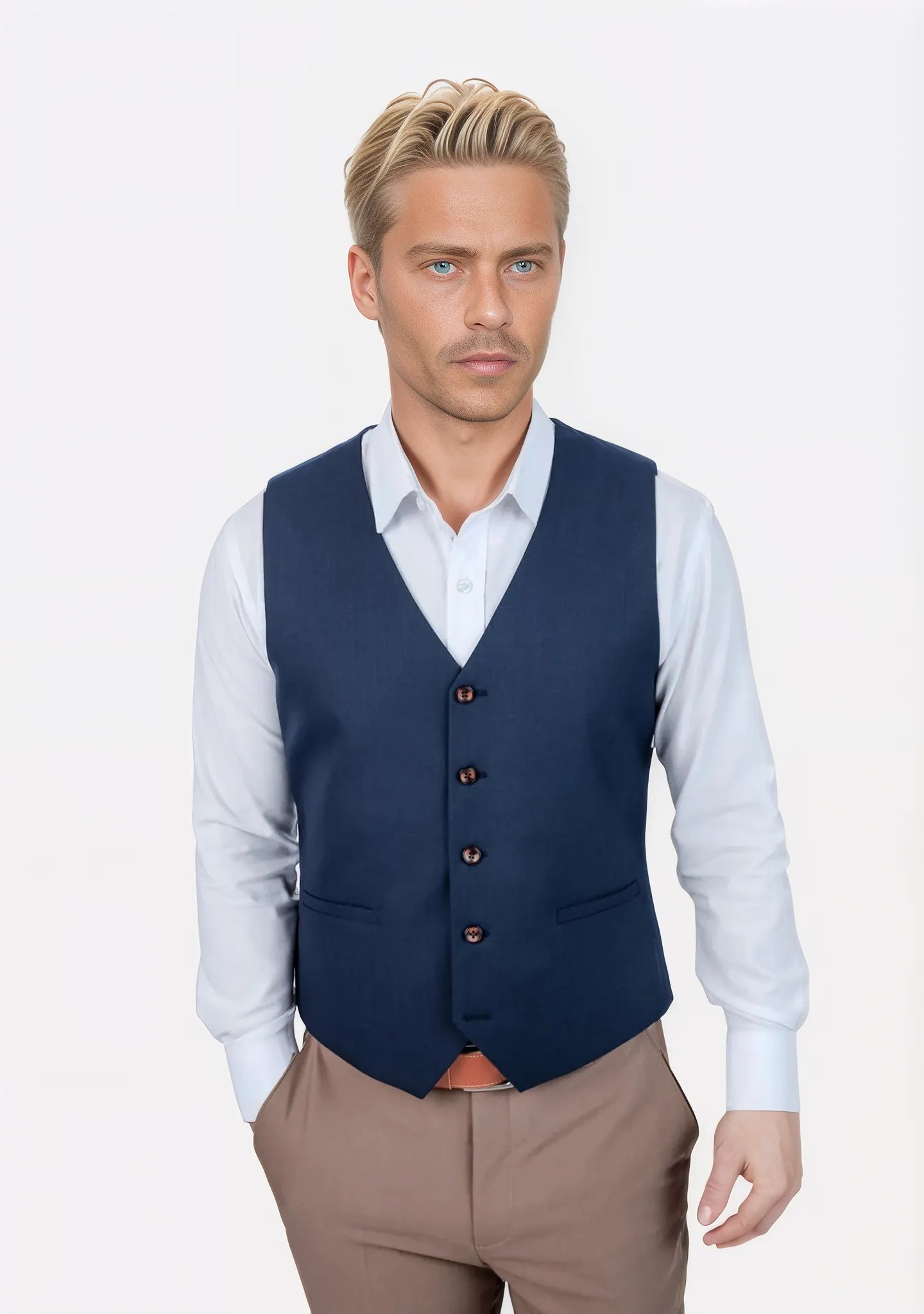 Oxford Blue Sharkskin Vest - SARTORO58