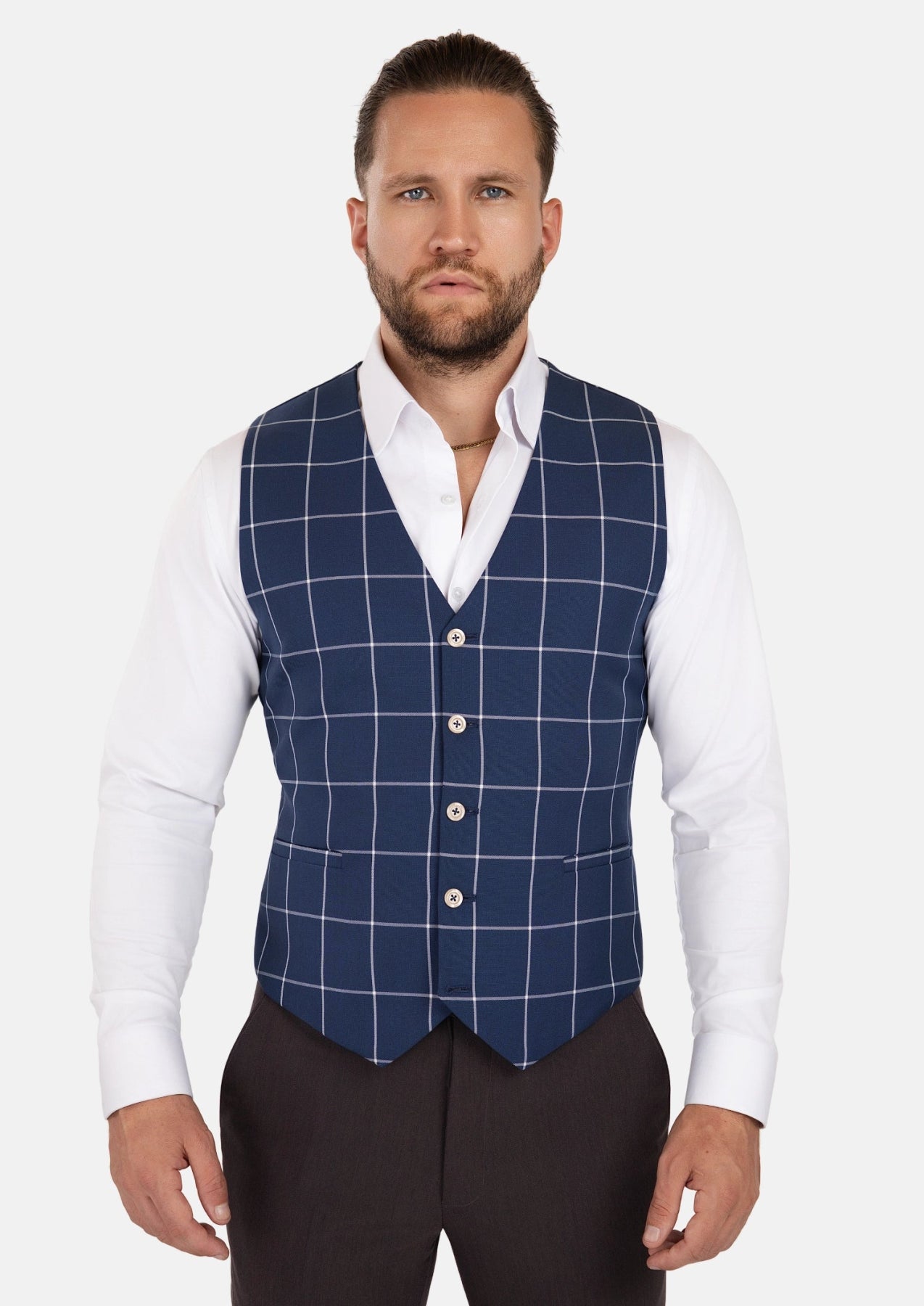 Oxford Blue Windowpane Vest - SARTORO14